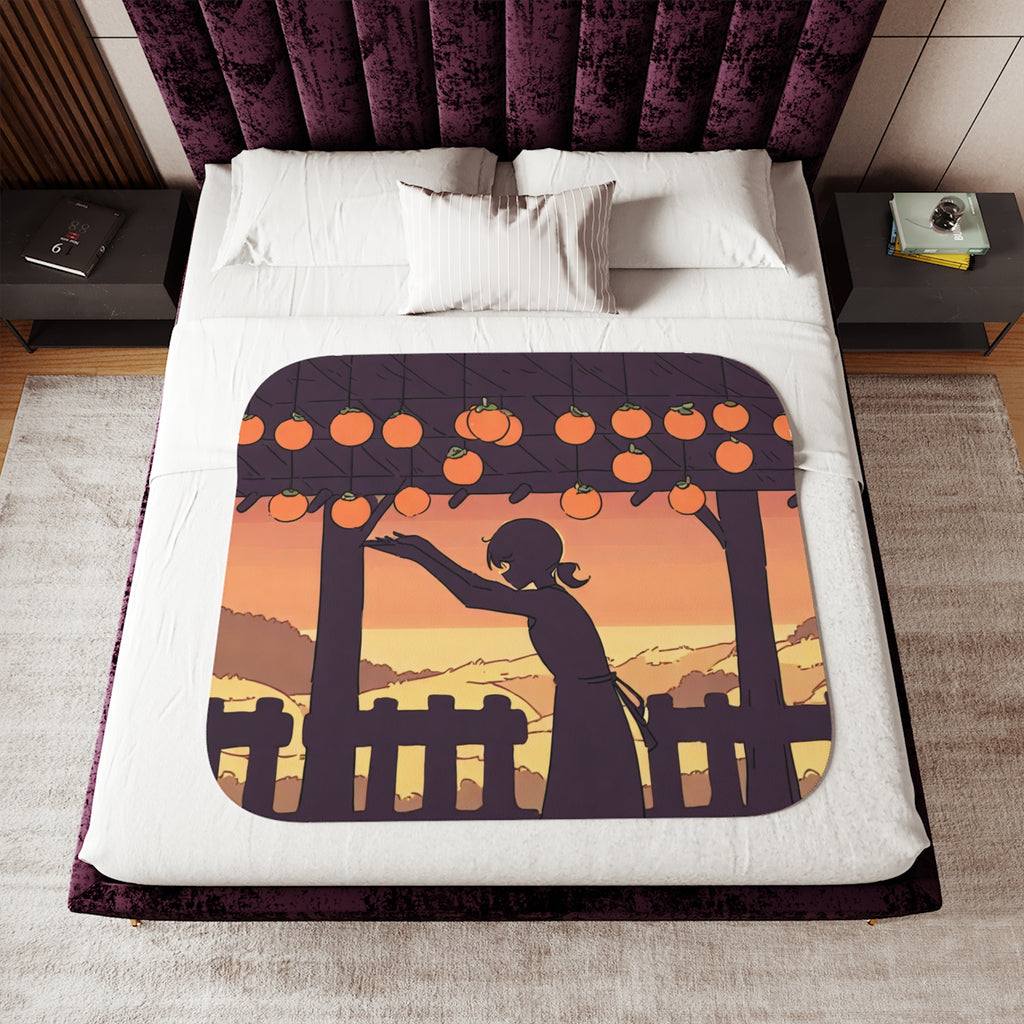 Persimmon Drying at Sunset Sherpa Throw Blanket