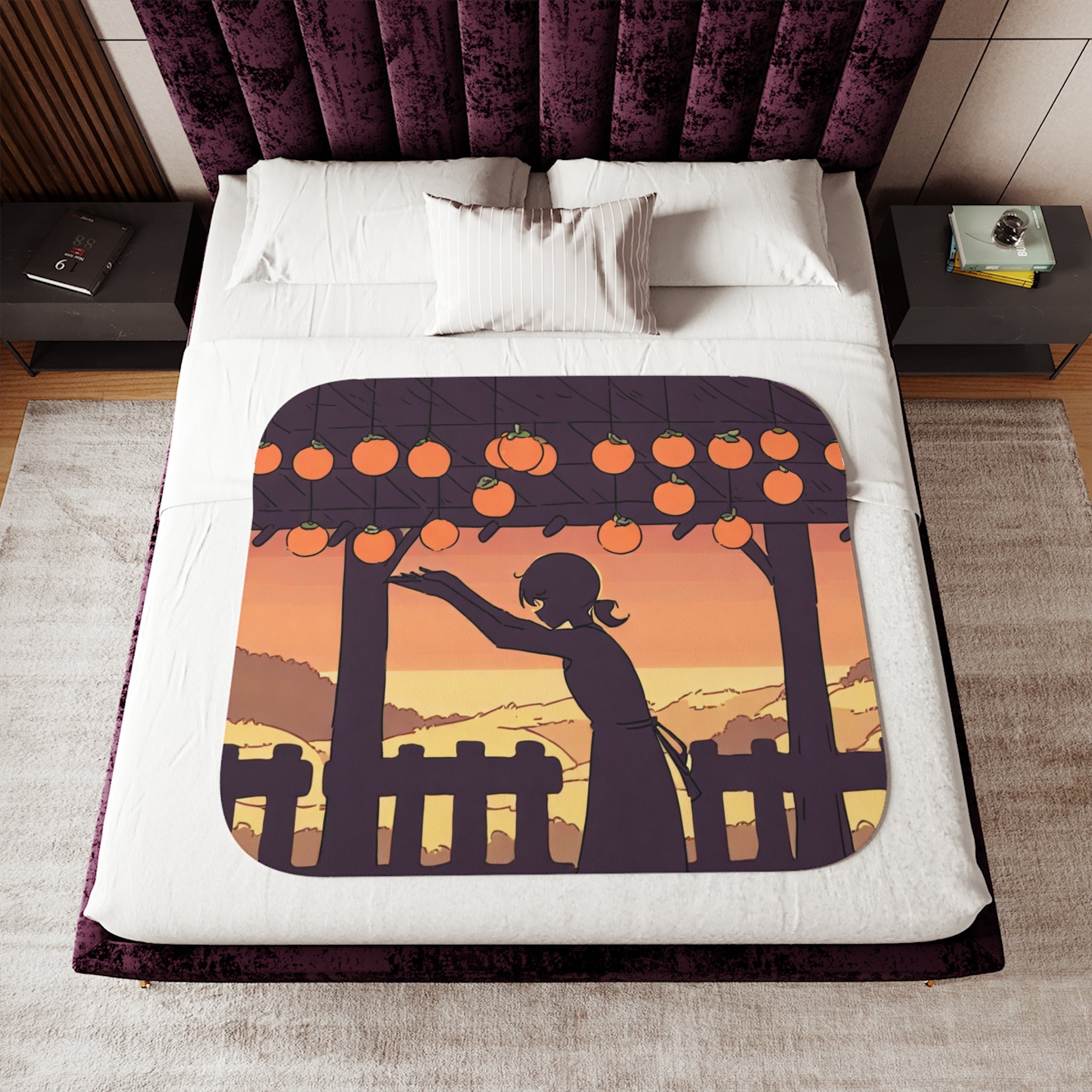 Persimmon Drying at Sunset Sherpa Throw Blanket