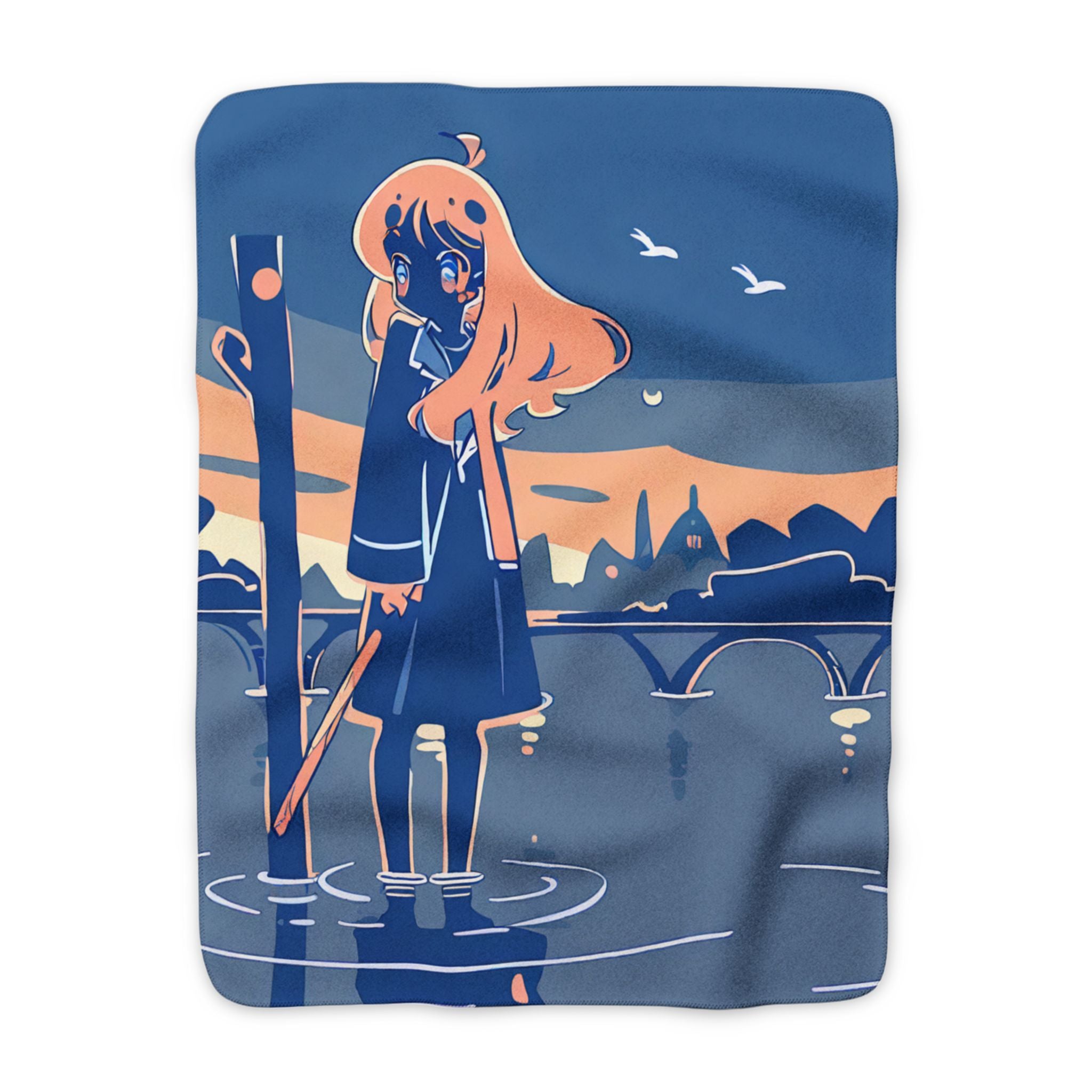 Morning Ferry Sherpa Fleece Throw Blanket