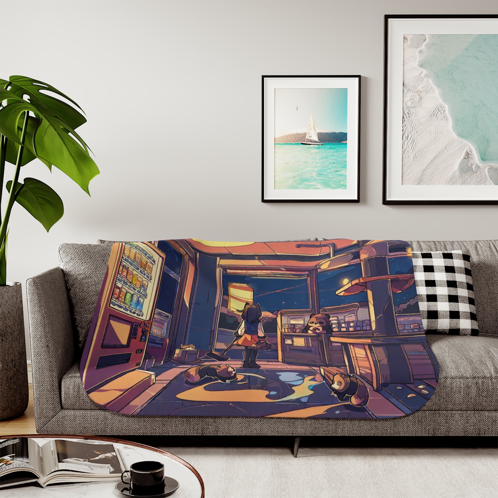 Midnight Clerk at the Crossroads Sherpa Throw Blanket