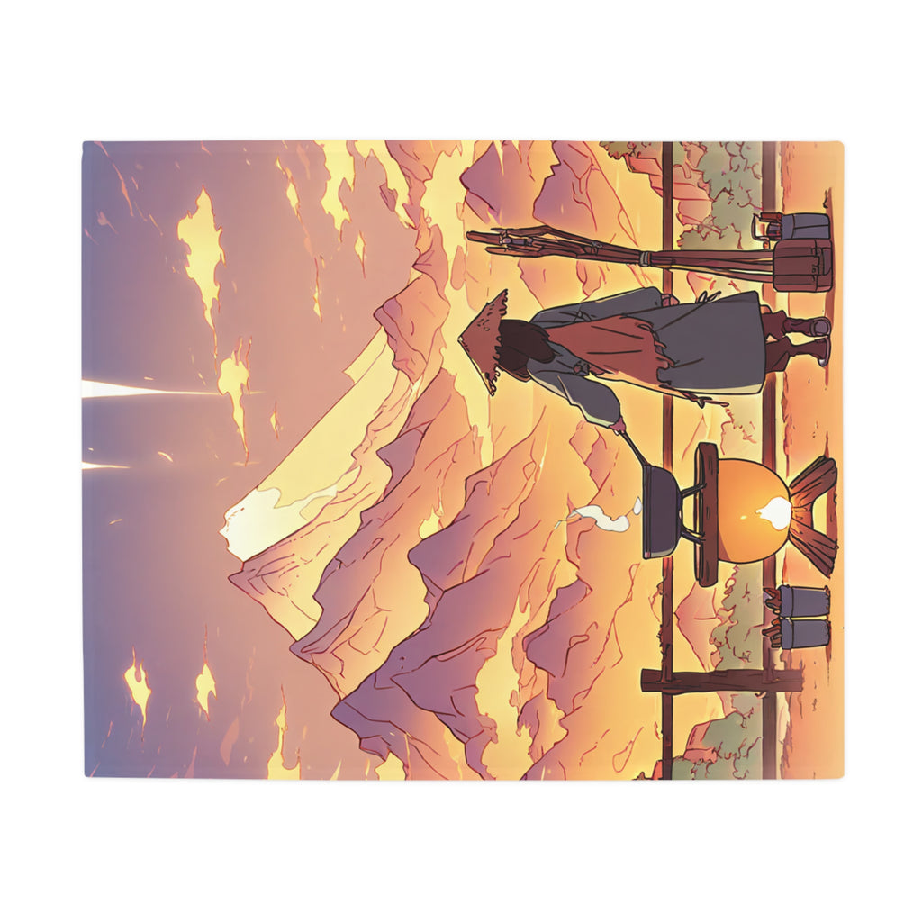Wandering Cook at the Mountain Pass Plush Fleece Throw Blanket
