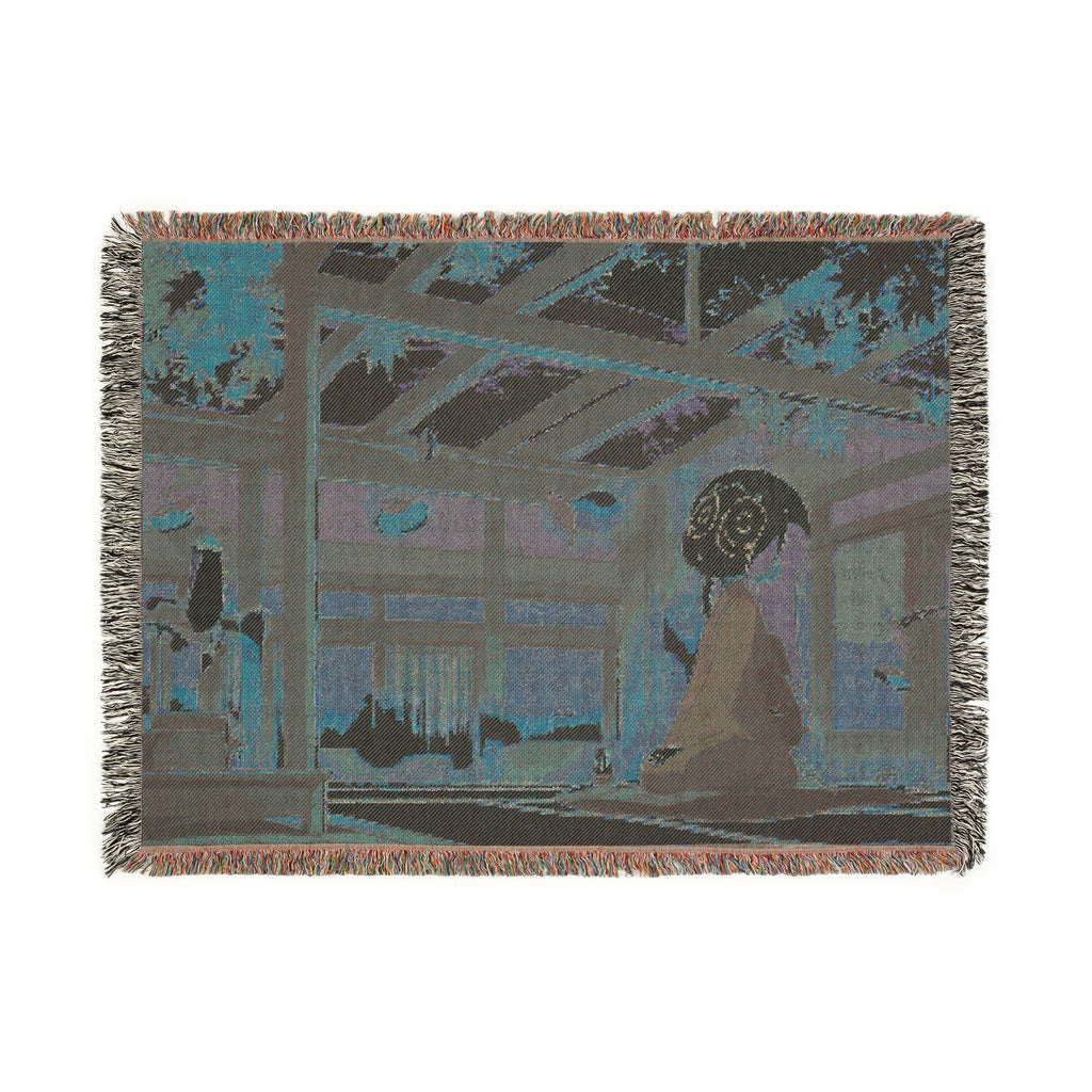 Tea Blender in the Persimmon Garden Woven Throw Blanket