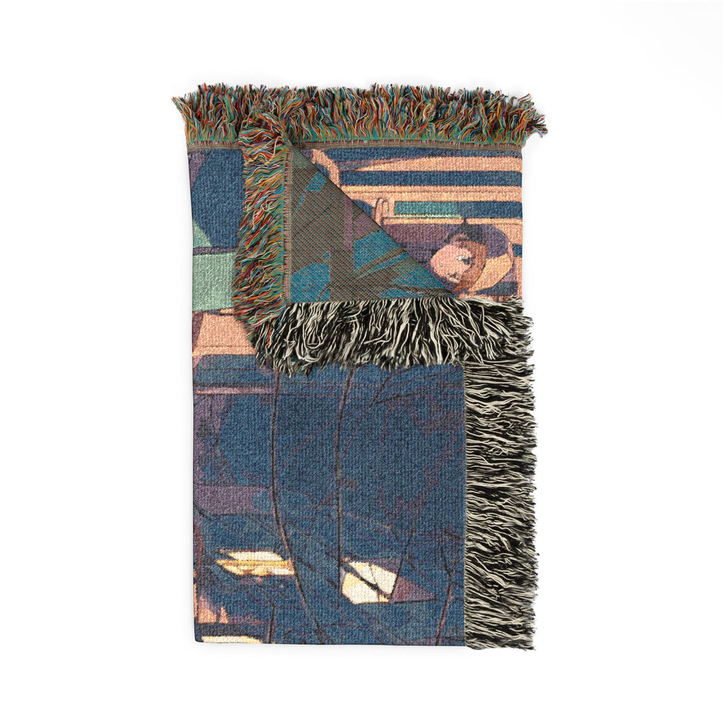 Midnight Bakery Cyclist with Melon Bread Woven Throw Blanket