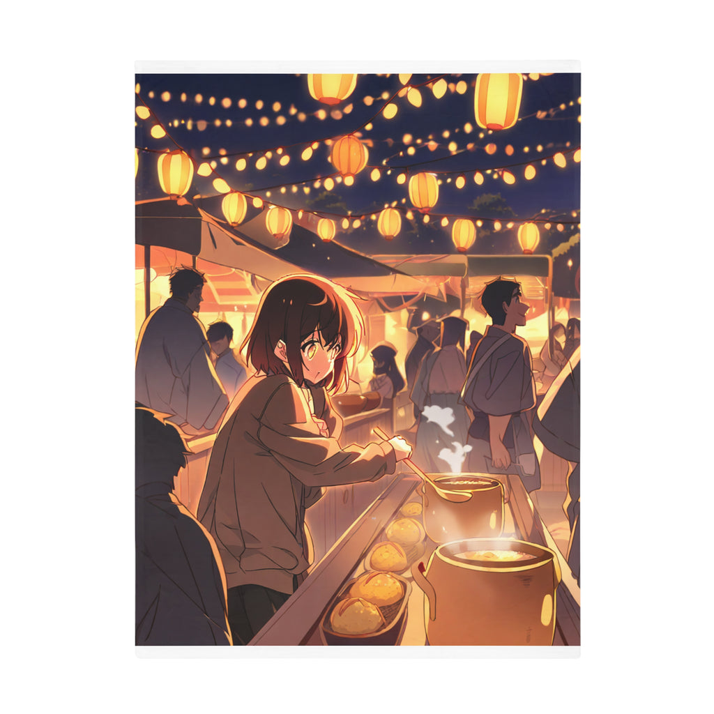 Cozy anime night market stall