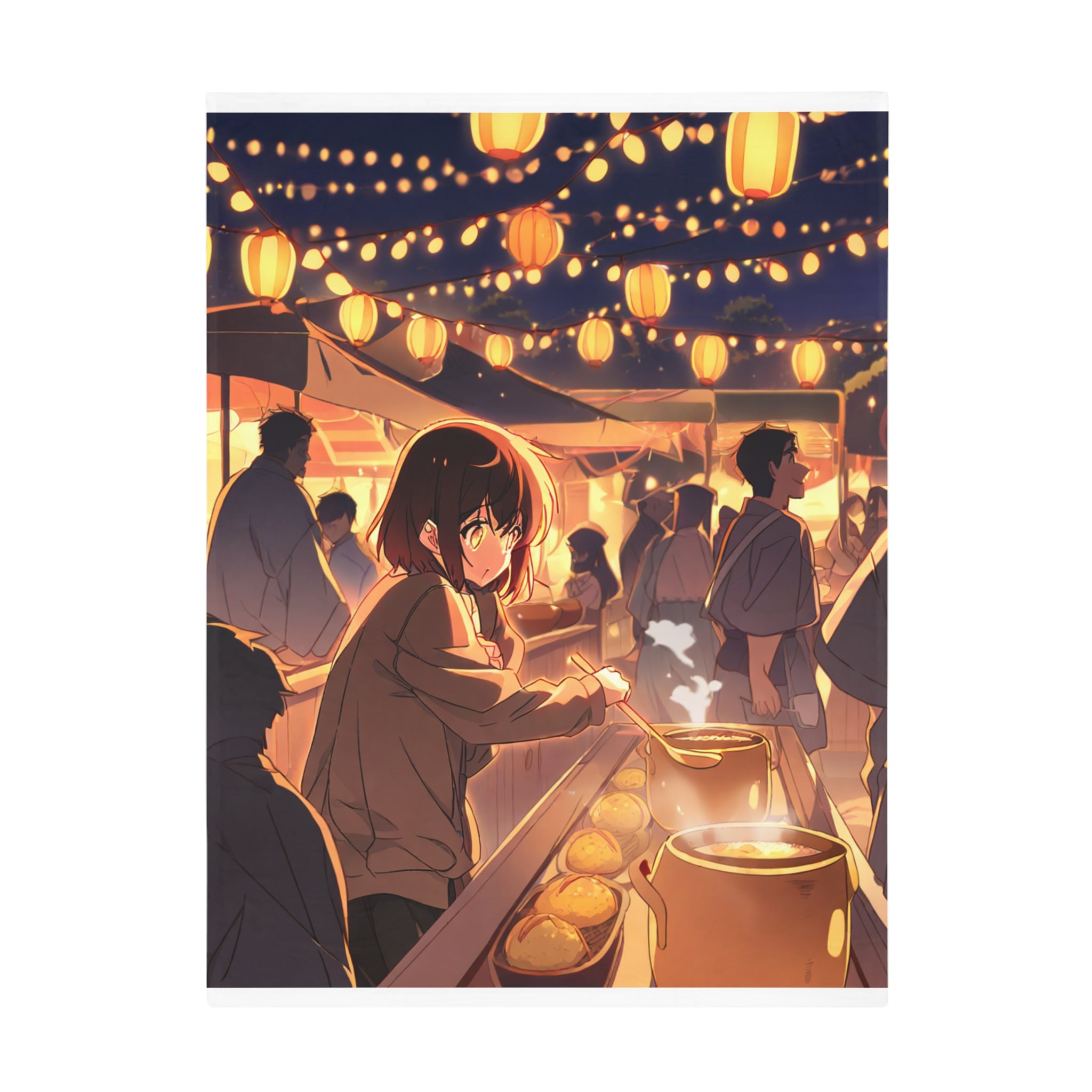 Cozy anime night market stall