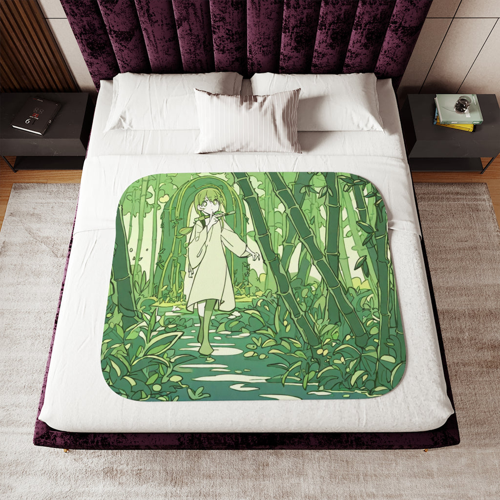 Bamboo Flute Maker in the Green Archway Sherpa Throw Blanket
