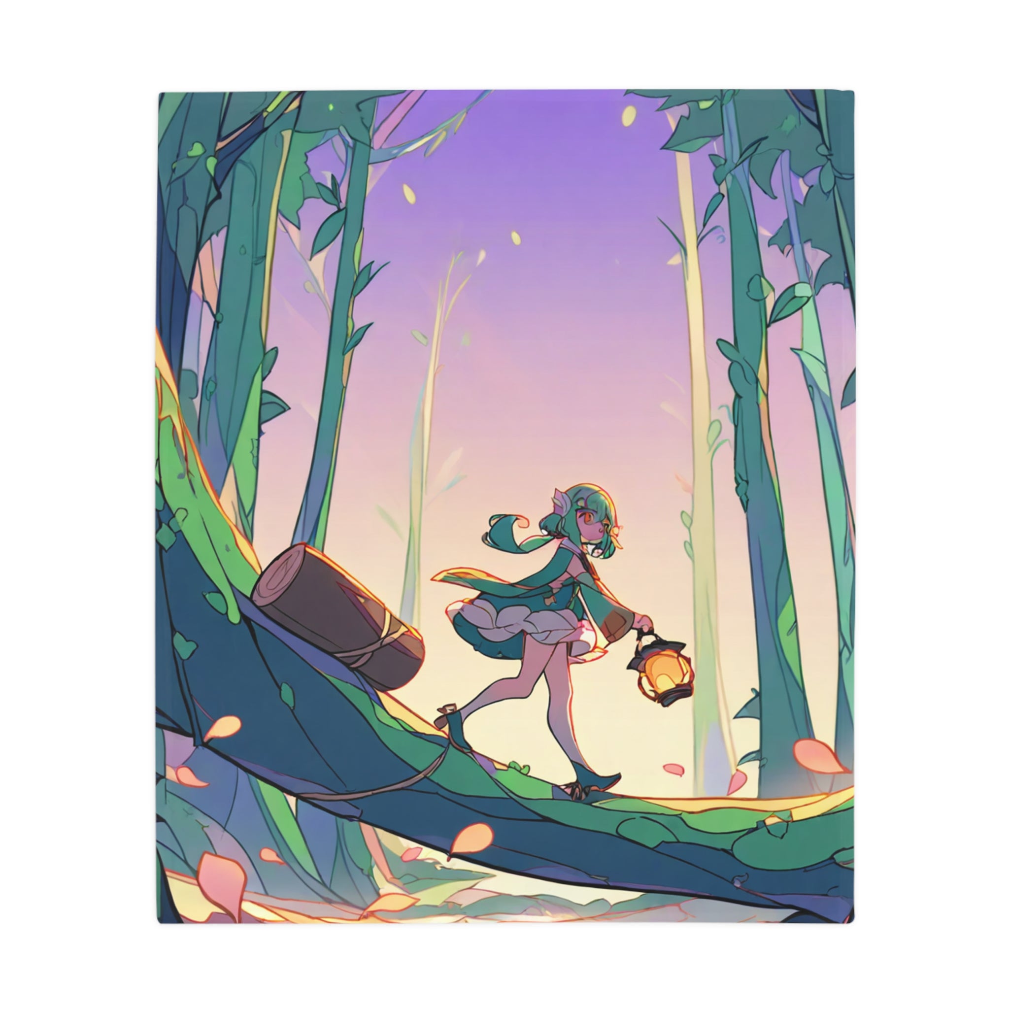Lantern Carrying Spirit Forest Fleece Throw Blanket