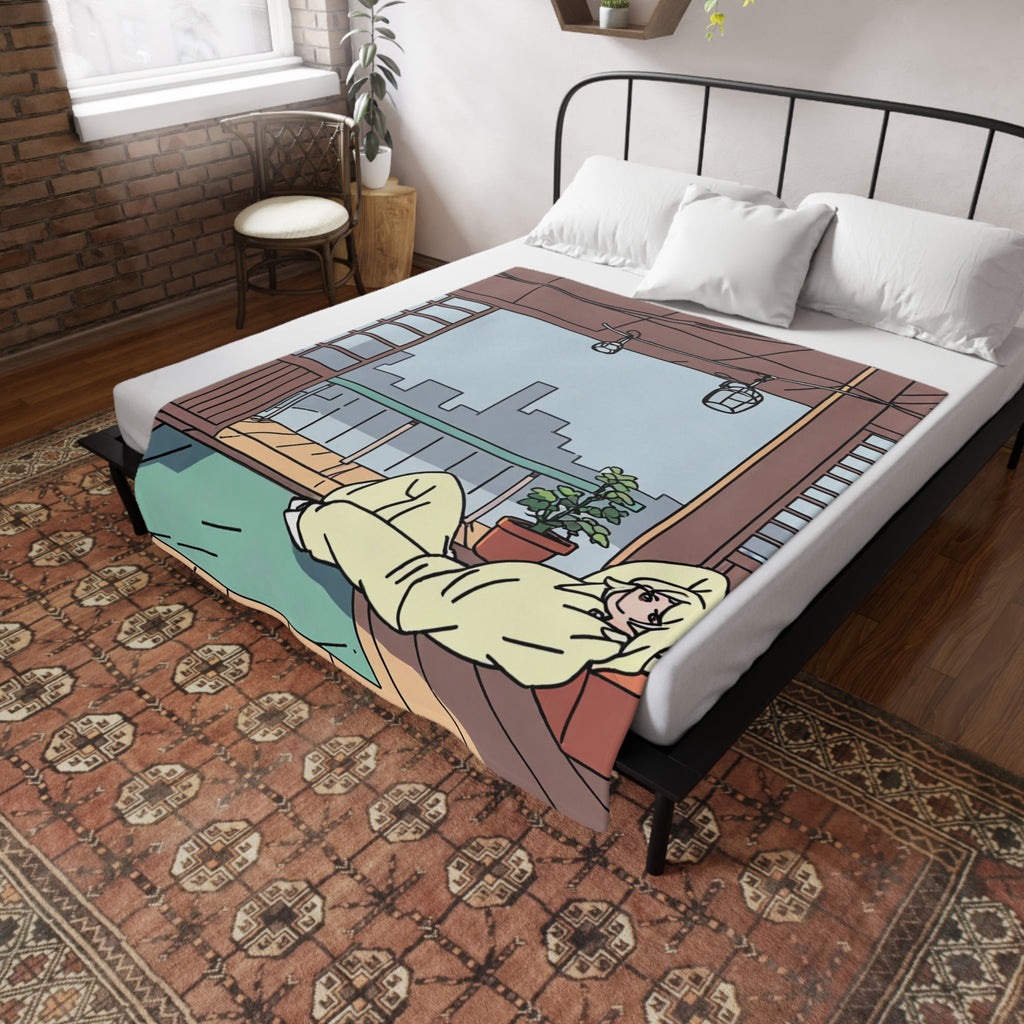 Rooftop Garden Nap Anime Fleece Throw Blanket