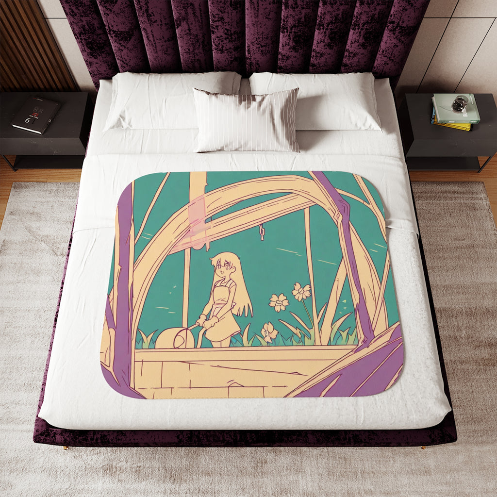 Wandering Gardener in Abandoned Railway Carriage Sherpa Throw Blanket