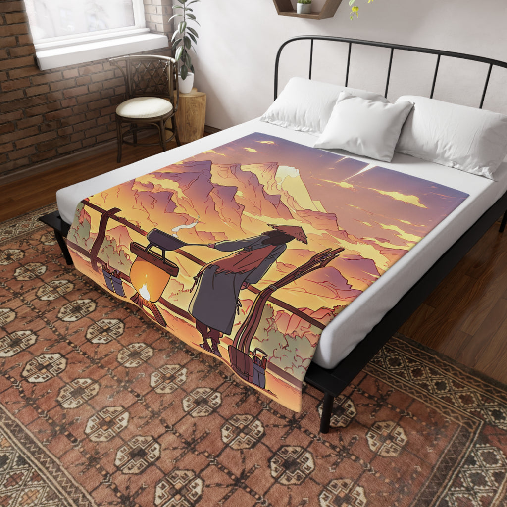 Wandering Cook at the Mountain Pass Plush Fleece Throw Blanket
