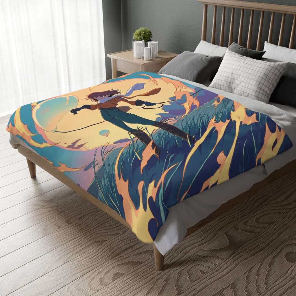 Balloon Crew at Dawn Meadow Velveteen Throw Blanket