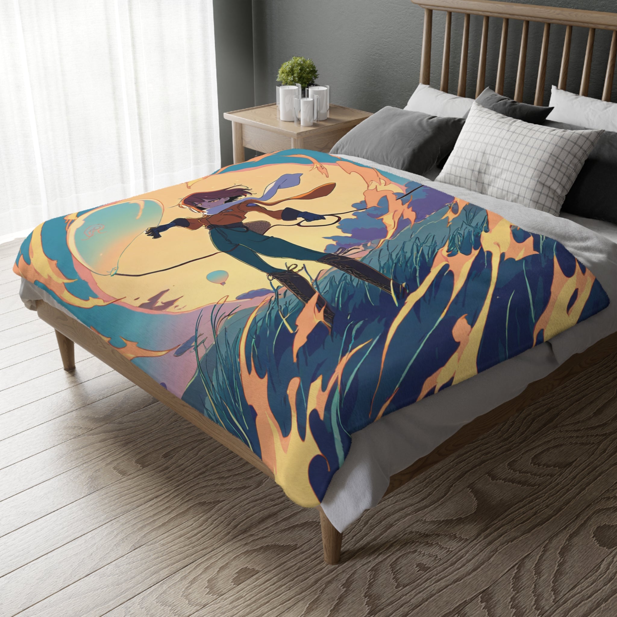 Balloon Crew at Dawn Meadow Velveteen Throw Blanket