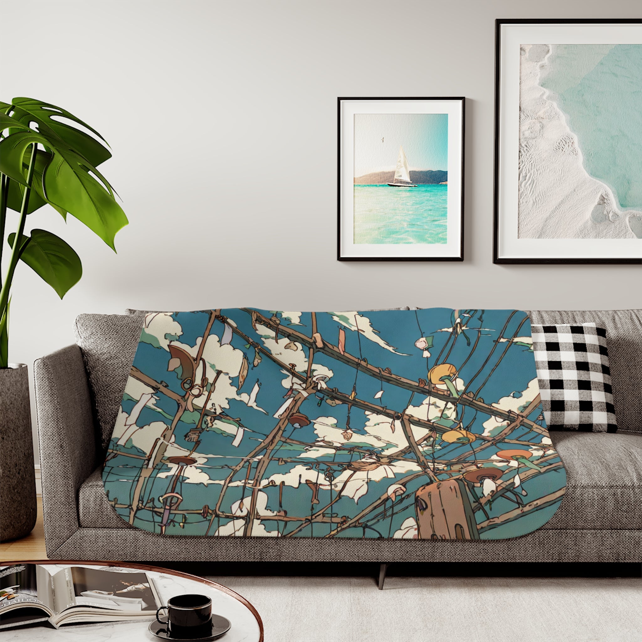 Wind Chime Repairer on a Summer Balcony Sherpa Throw Blanket