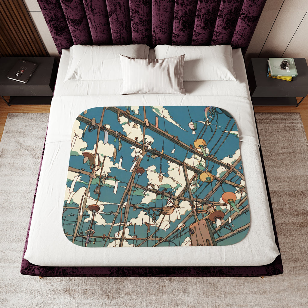 Wind Chime Repairer on a Summer Balcony Sherpa Throw Blanket