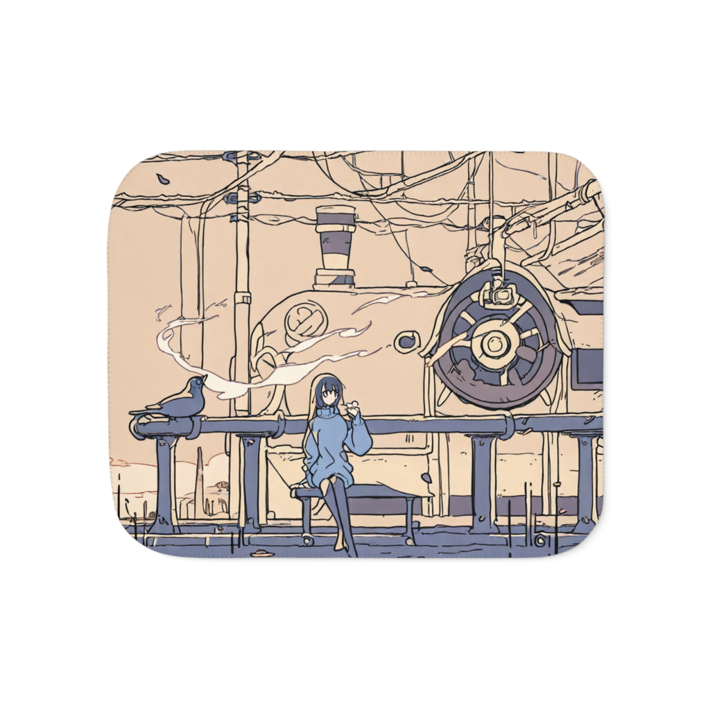 Winter Sparrow Girl on Train Platform Sherpa Throw Blanket