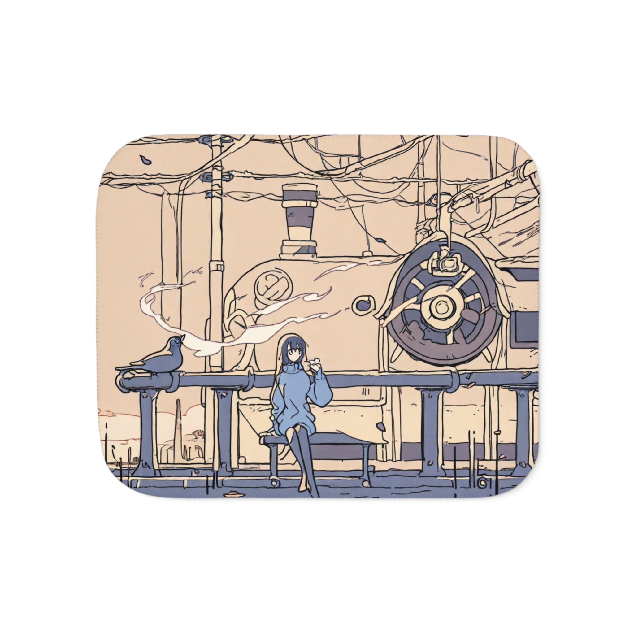 Winter Sparrow Girl on Train Platform Sherpa Throw Blanket