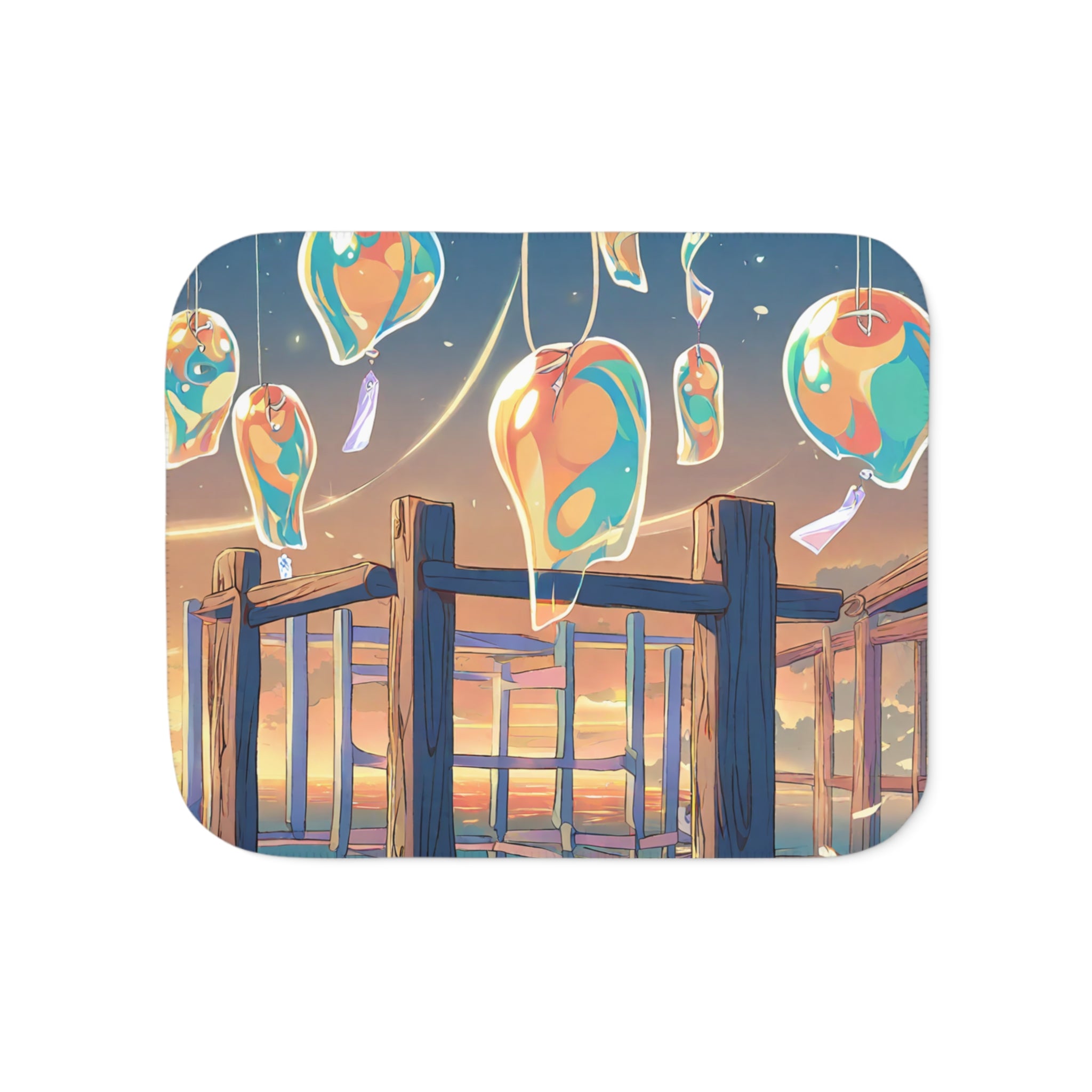 Wind Chime Artisan at the Sunset Pier Sherpa Throw Blanket
