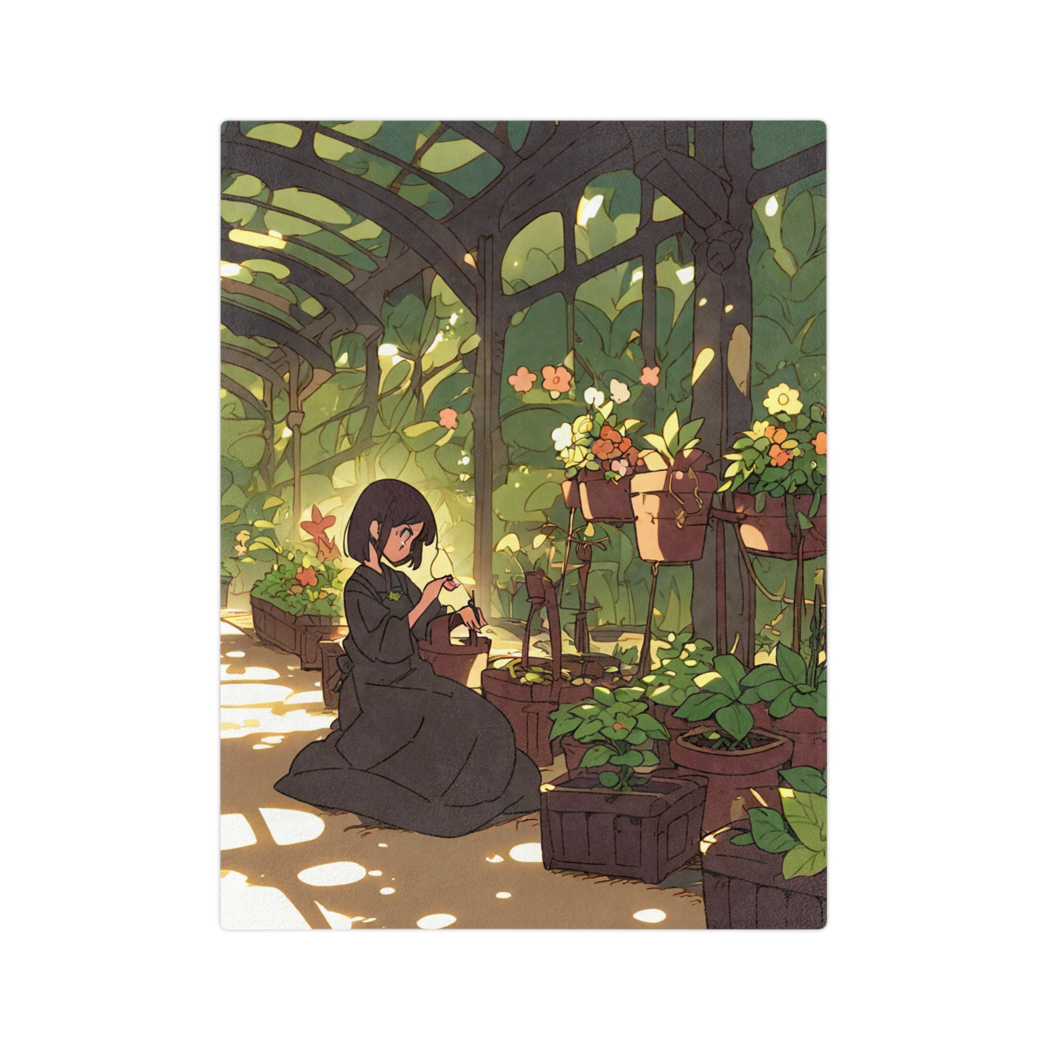Seed Packet Illustrator in the Greenhouse Velveteen Throw Blanket