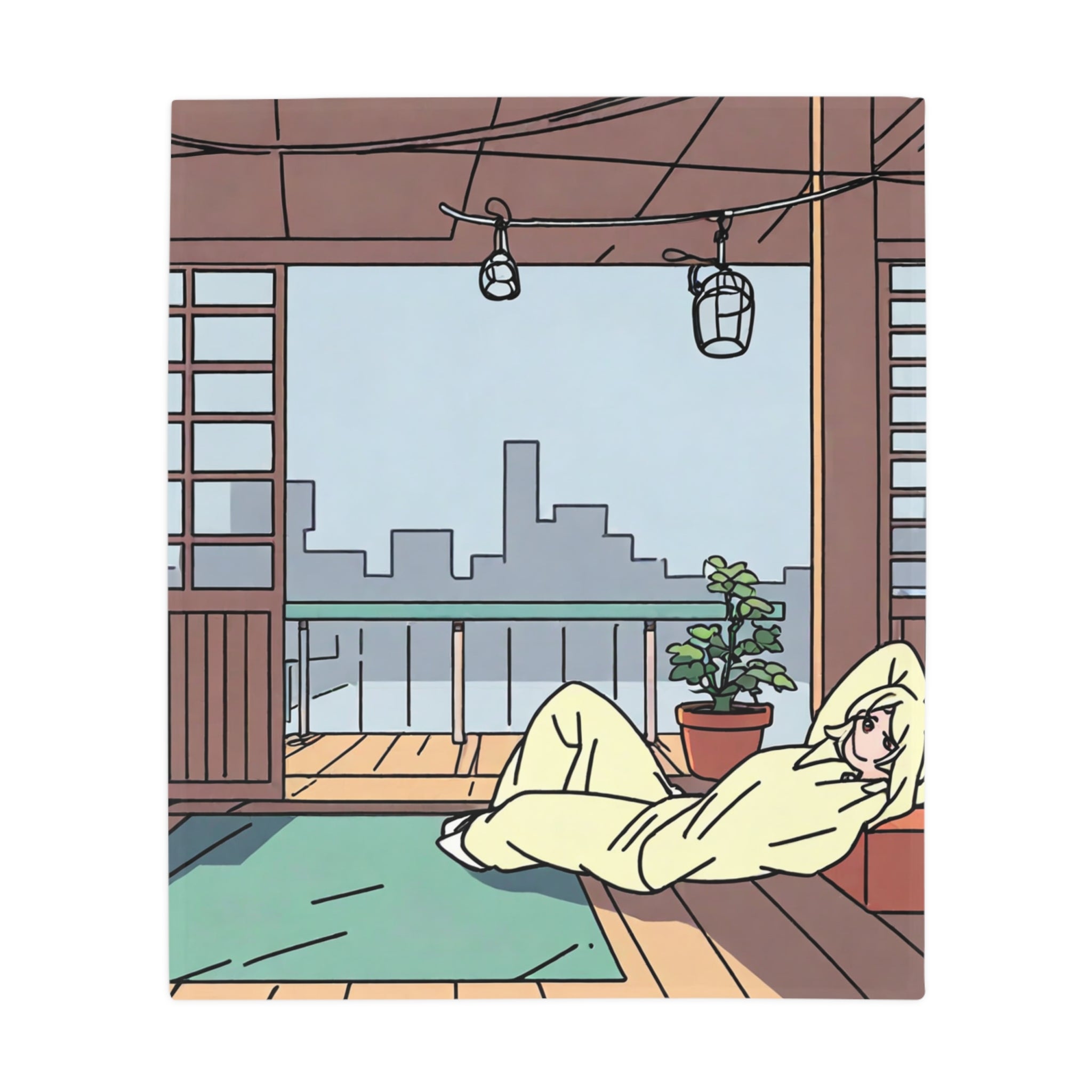 Rooftop Garden Nap Anime Fleece Throw Blanket