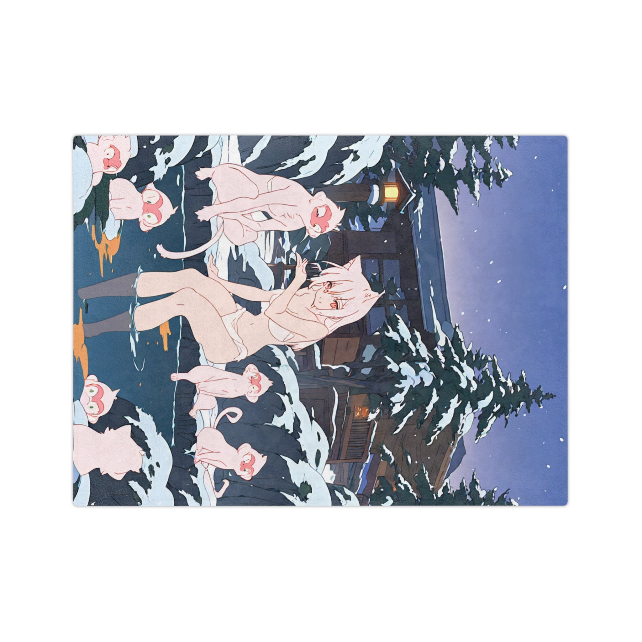 Snow Monkey Mother on Onsen Rock Velveteen Throw Blanket