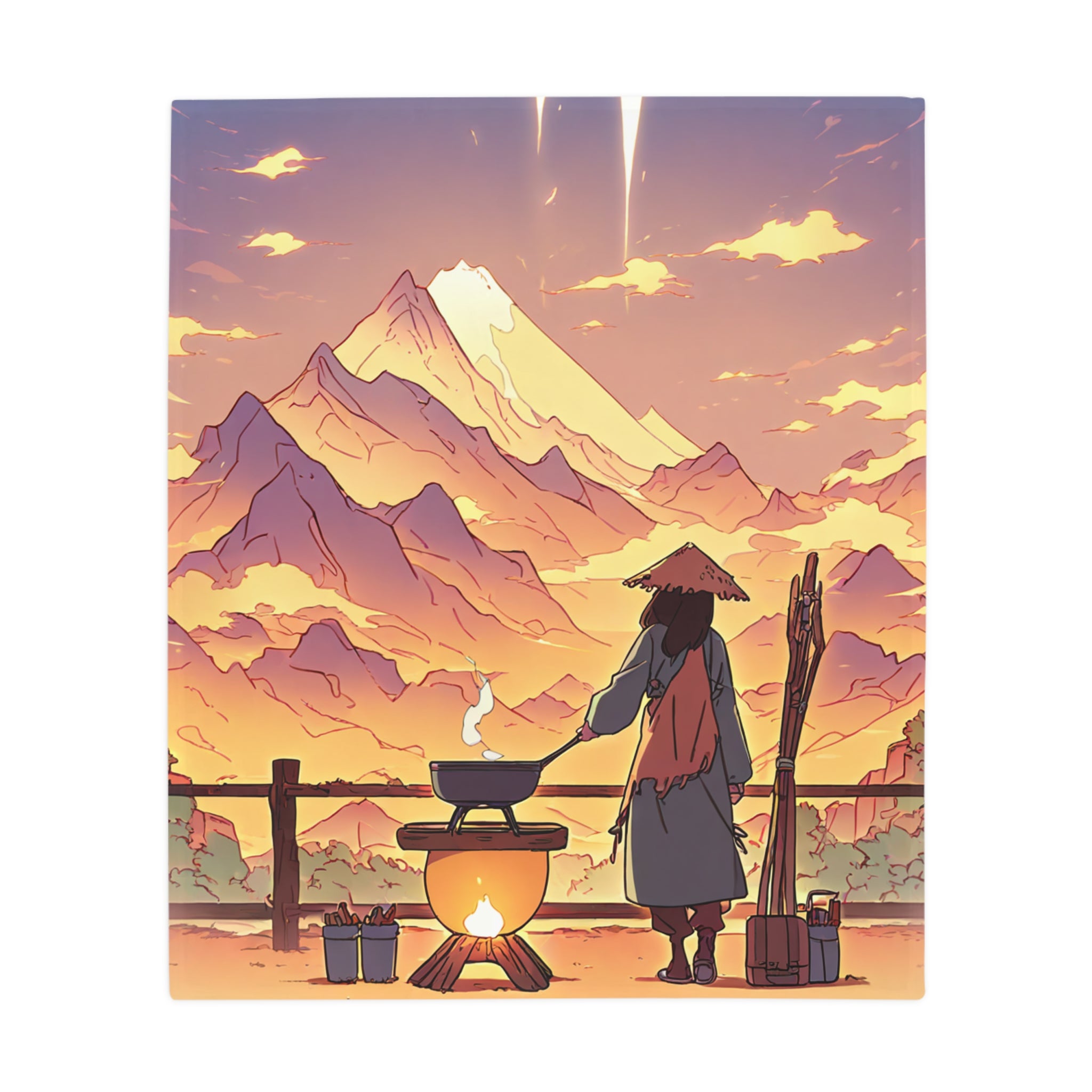 Wandering Cook at the Mountain Pass Plush Fleece Throw Blanket