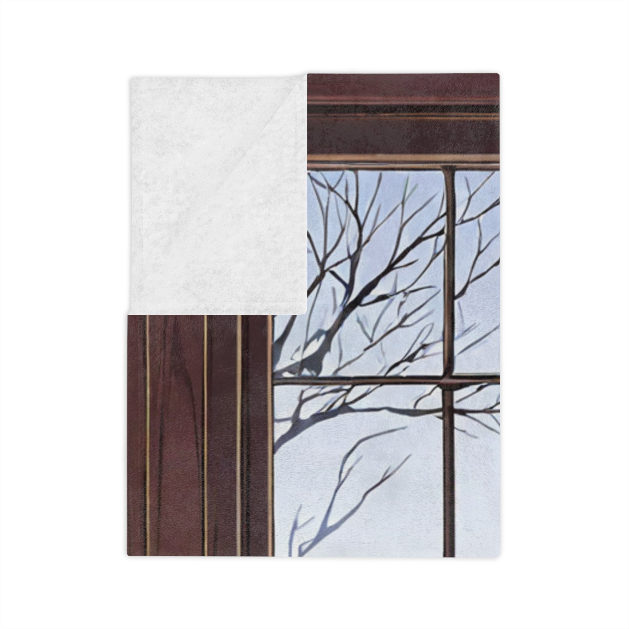 Inkstone Morning by the Winter Window Velveteen Throw Blanket