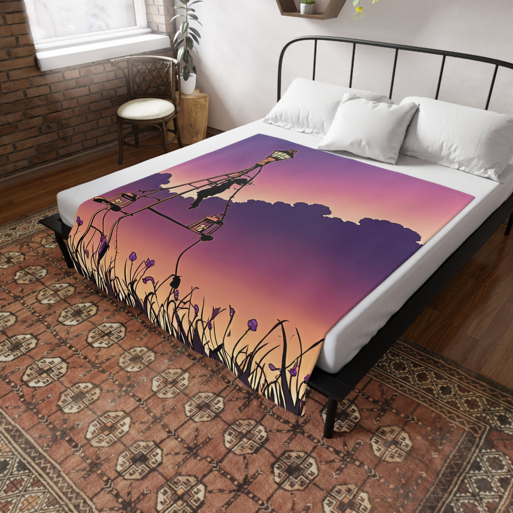 Signal Tower Keeper Climbing at Dusk Plush Fleece Throw Blanket