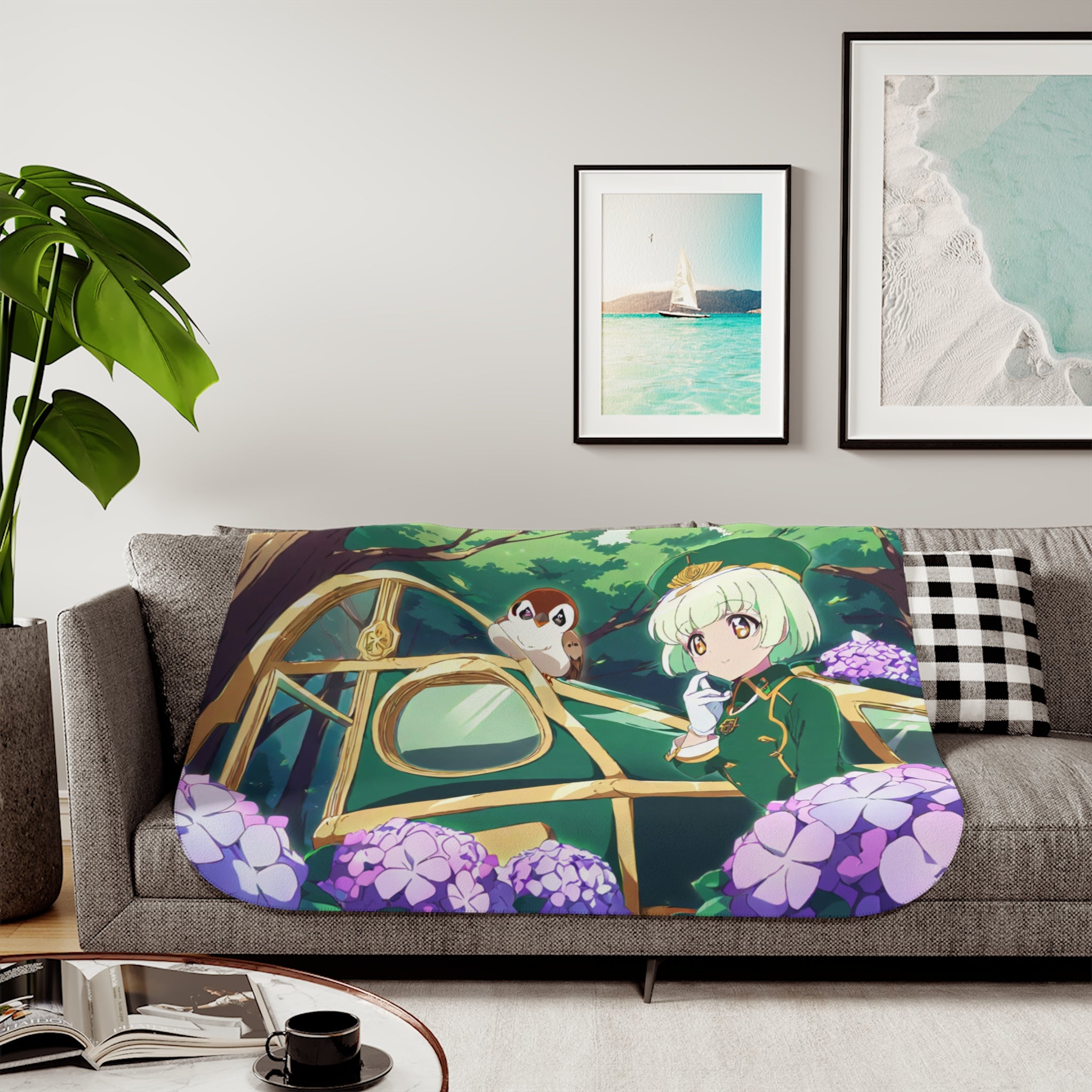 Conductor at the Hydrangea Stop Sherpa Throw Blanket