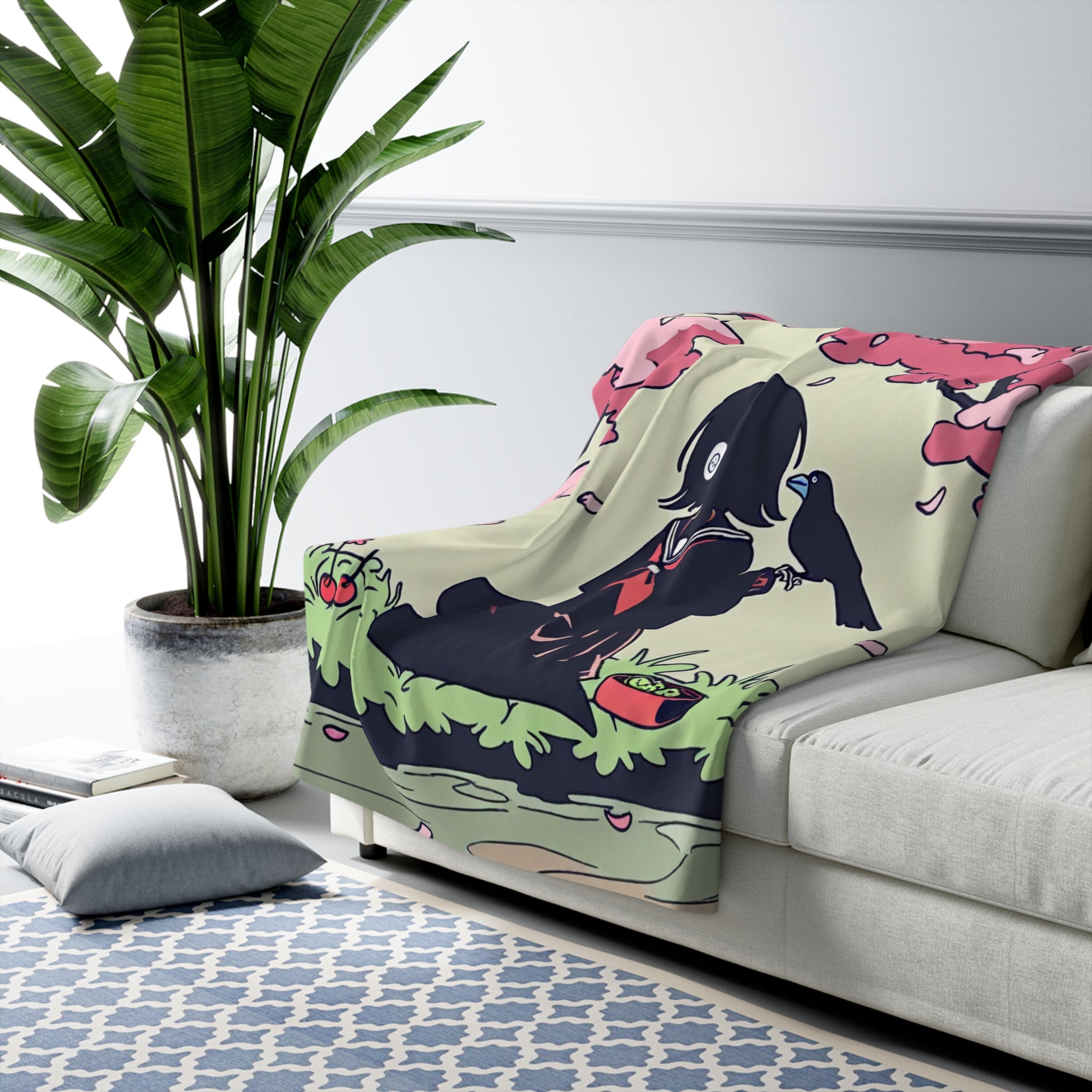 Schoolgirl Lunch at the Riverbank Sherpa Throw Blanket