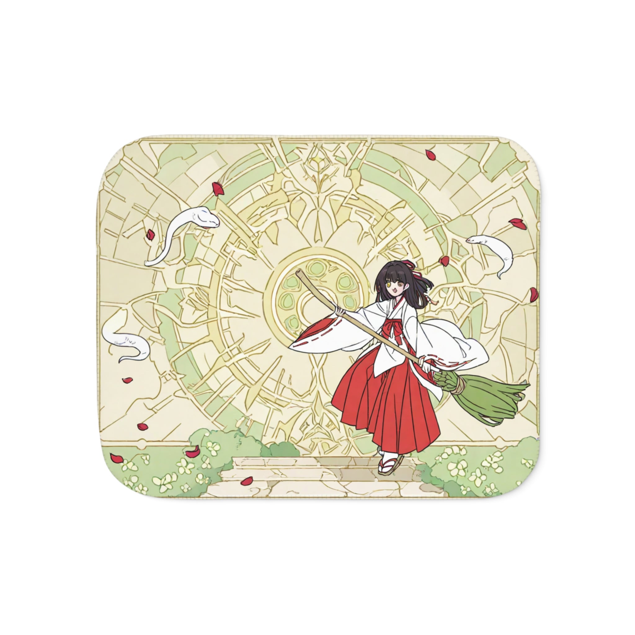Shrine Maiden in Vermillion Hakama Sherpa Throw Blanket