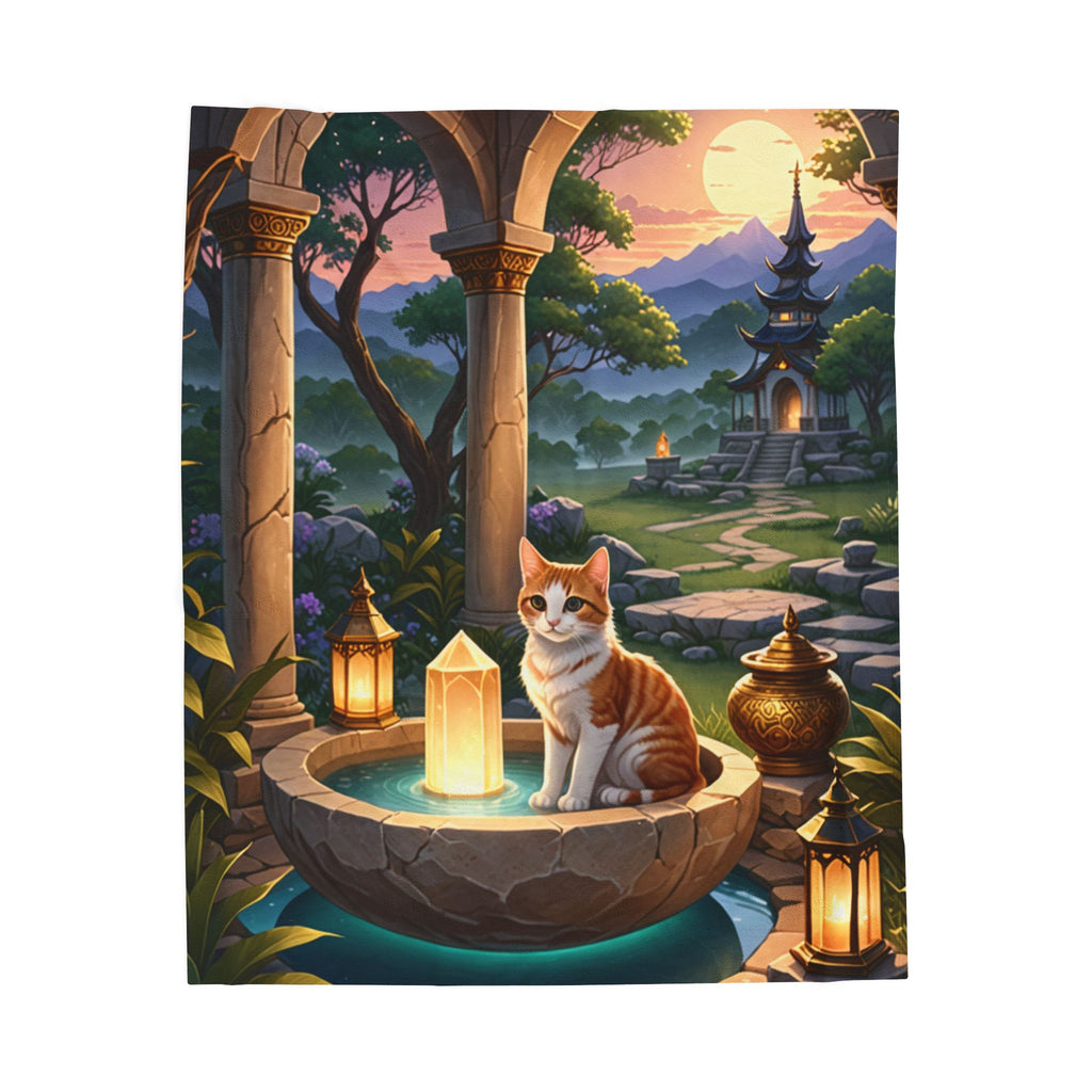 Enchanted Shrine Cat Stone Velveteen Throw Blanket