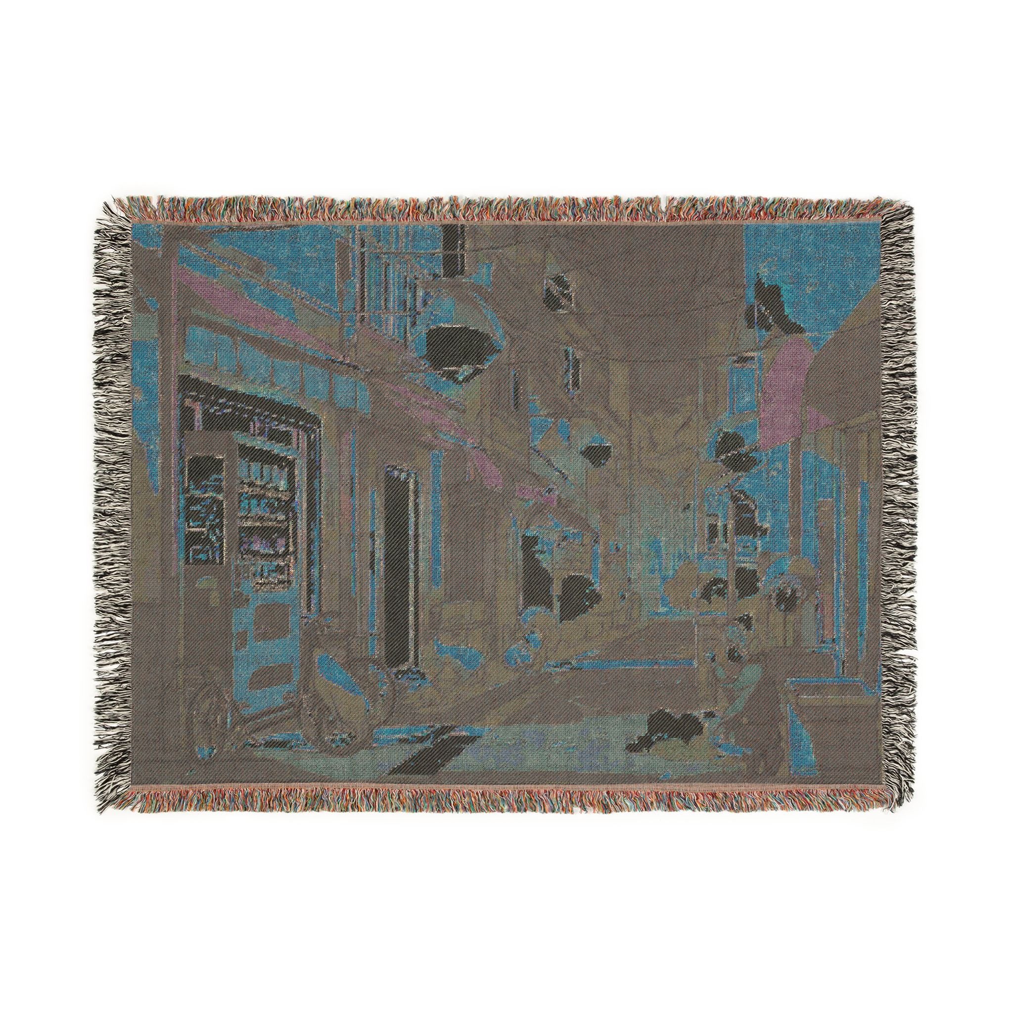 Midnight Bakery Cyclist with Melon Bread Woven Throw Blanket