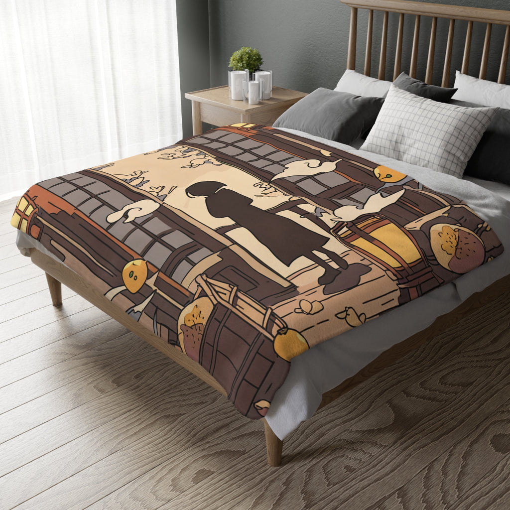 Bathhouse Attendant Steam Rising Velveteen Throw Blanket
