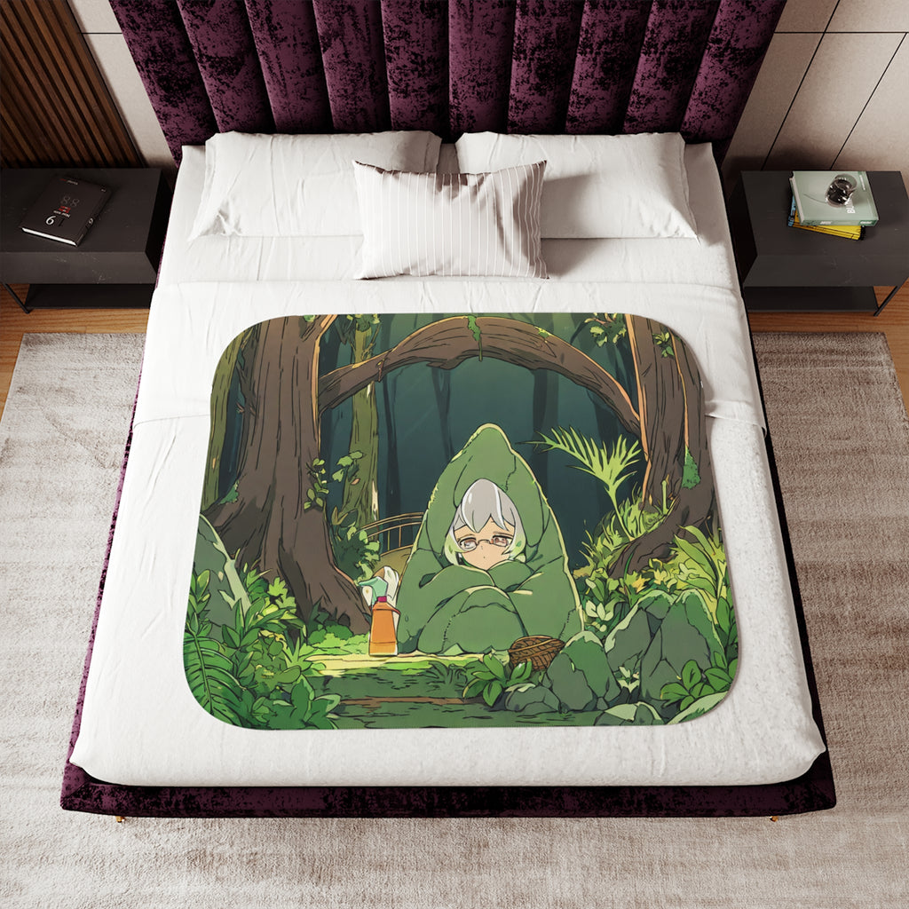 Moss Garden Caretaker in Forest Light Sherpa Throw Blanket