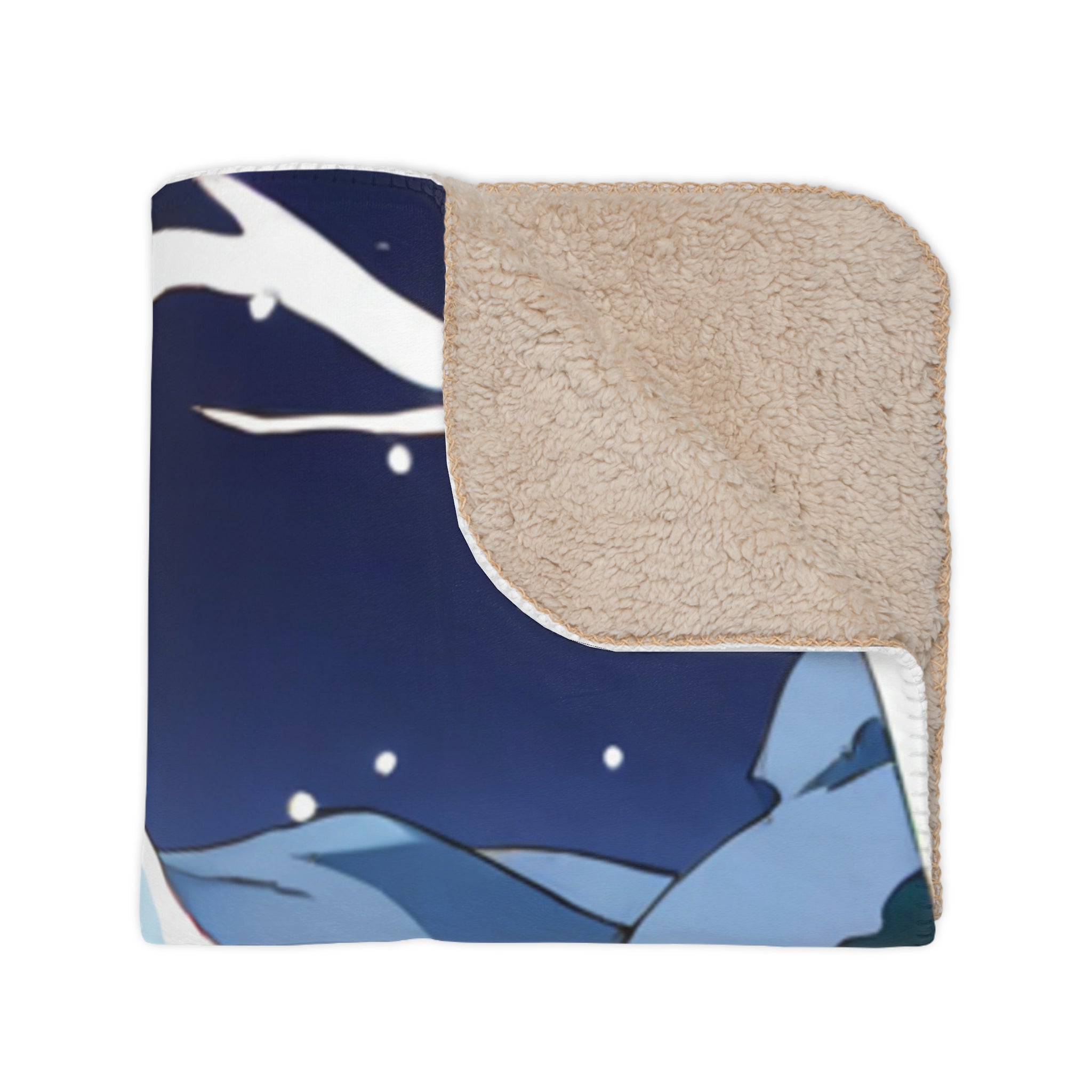 Onsen Visitor Crossing Snow-Dusted Bridge Sherpa Throw Blanket
