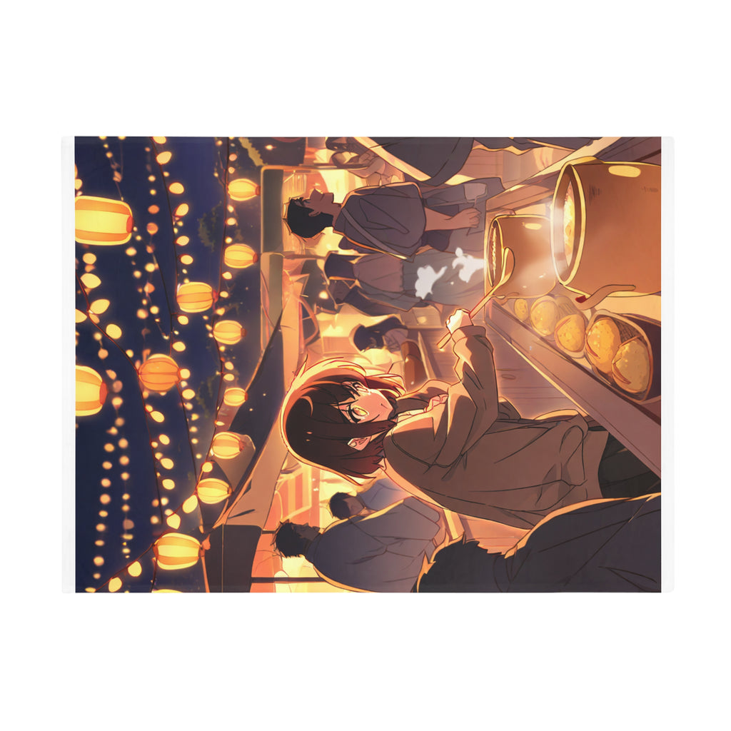 Cozy anime night market stall