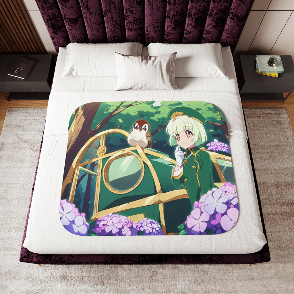 Conductor at the Hydrangea Stop Sherpa Throw Blanket