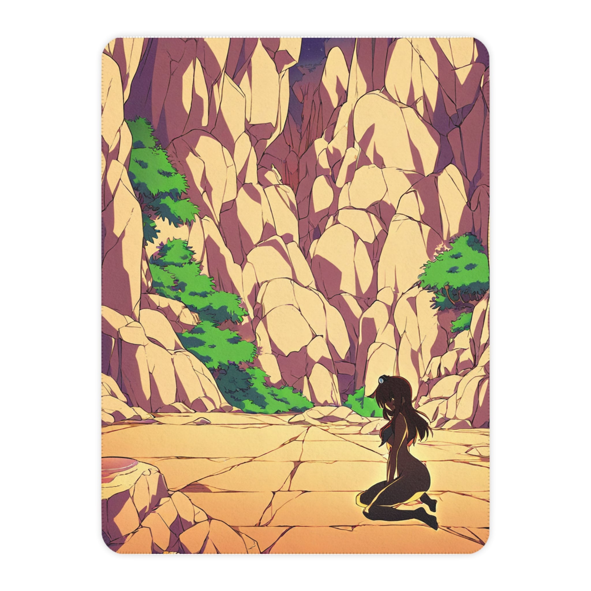 Moss-Diver at the Limestone Sinkhole Tan Sherpa Throw Blanket