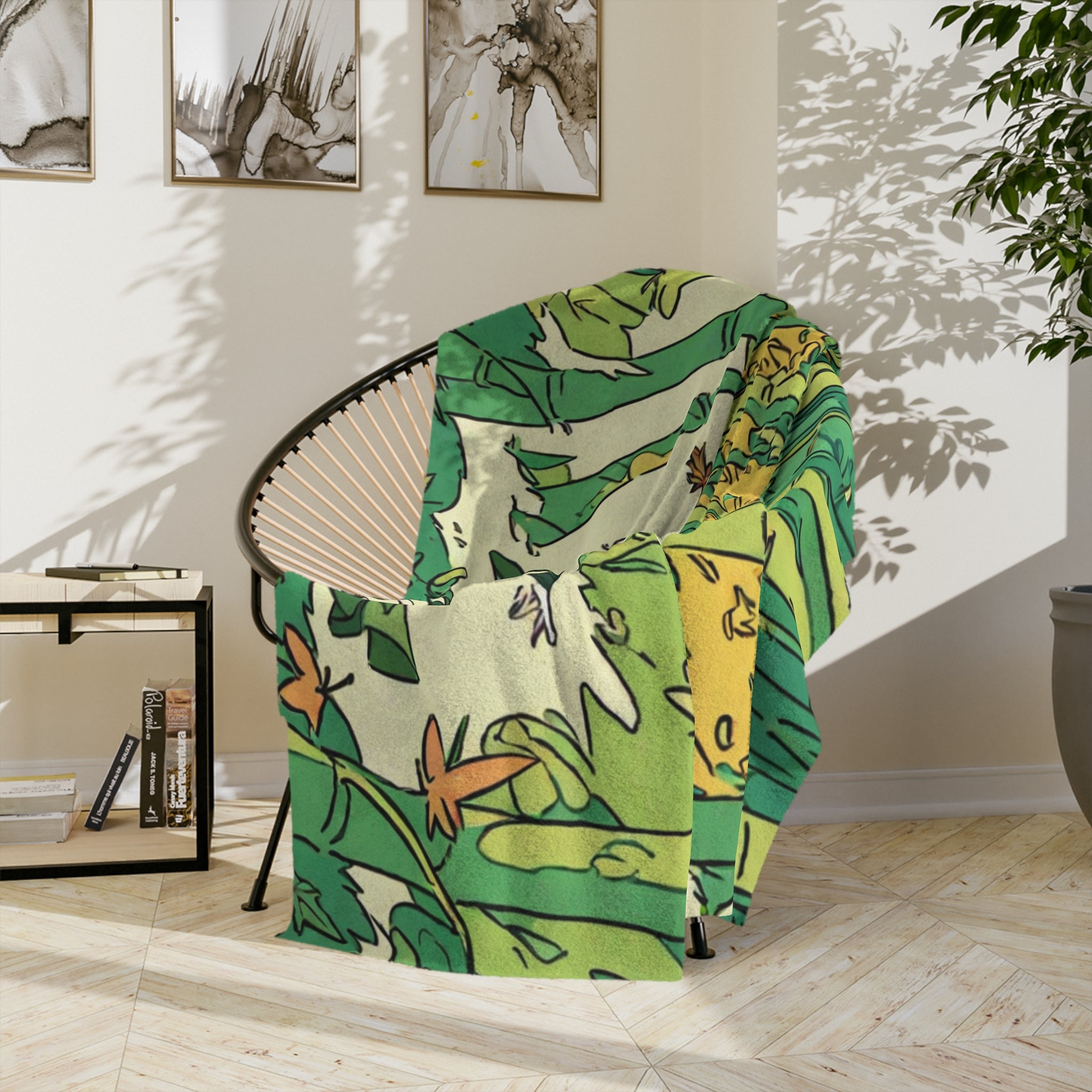 Bamboo Flute Maker in the Moss Grove Velveteen Throw Blanket
