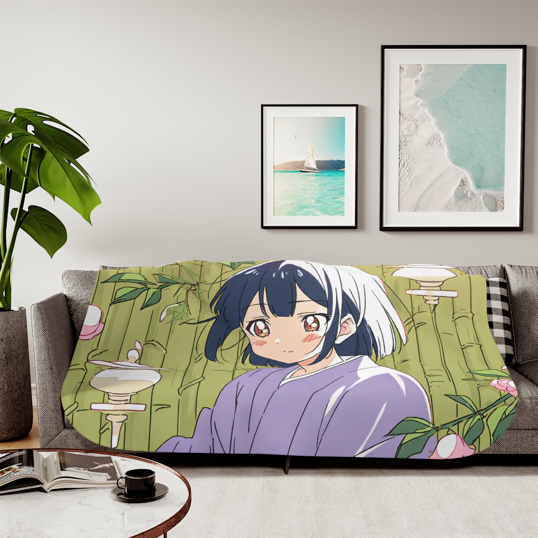 Tea Ceremony Student in Morning Garden Velveteen Throw Blanket