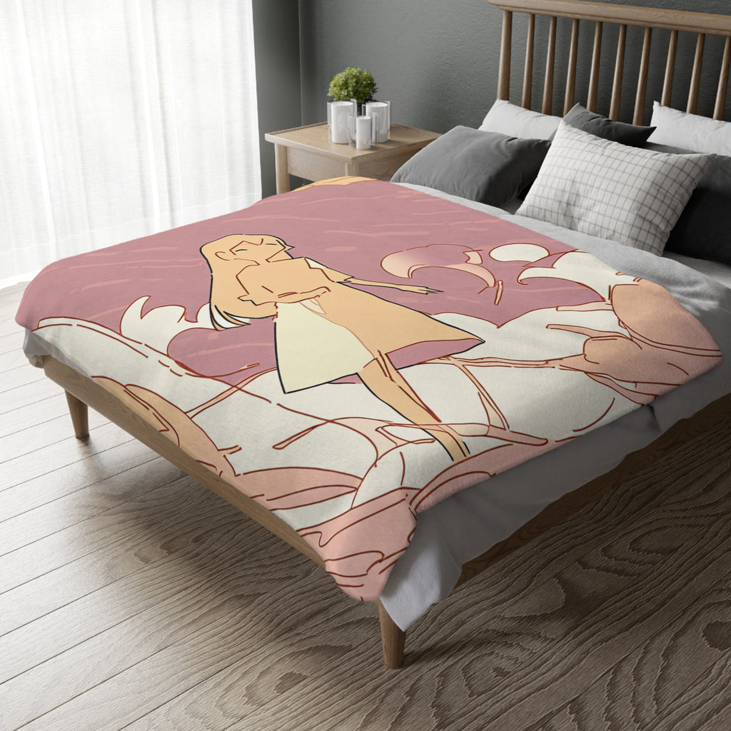 Mushroom Paper Maker at the Window Velveteen Throw Blanket