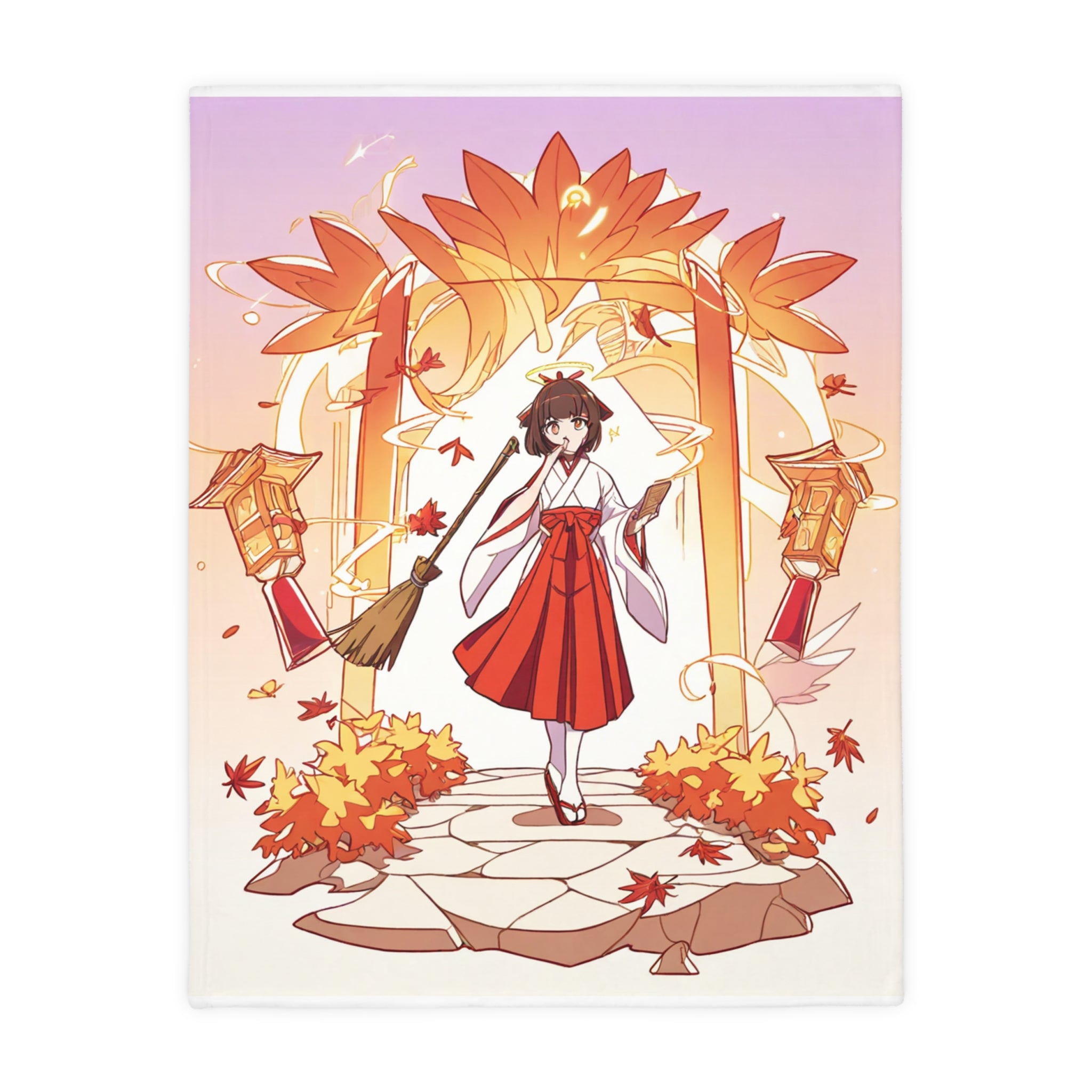 Shrine Maiden at the Autumn Gate Sherpa Throw Blanket