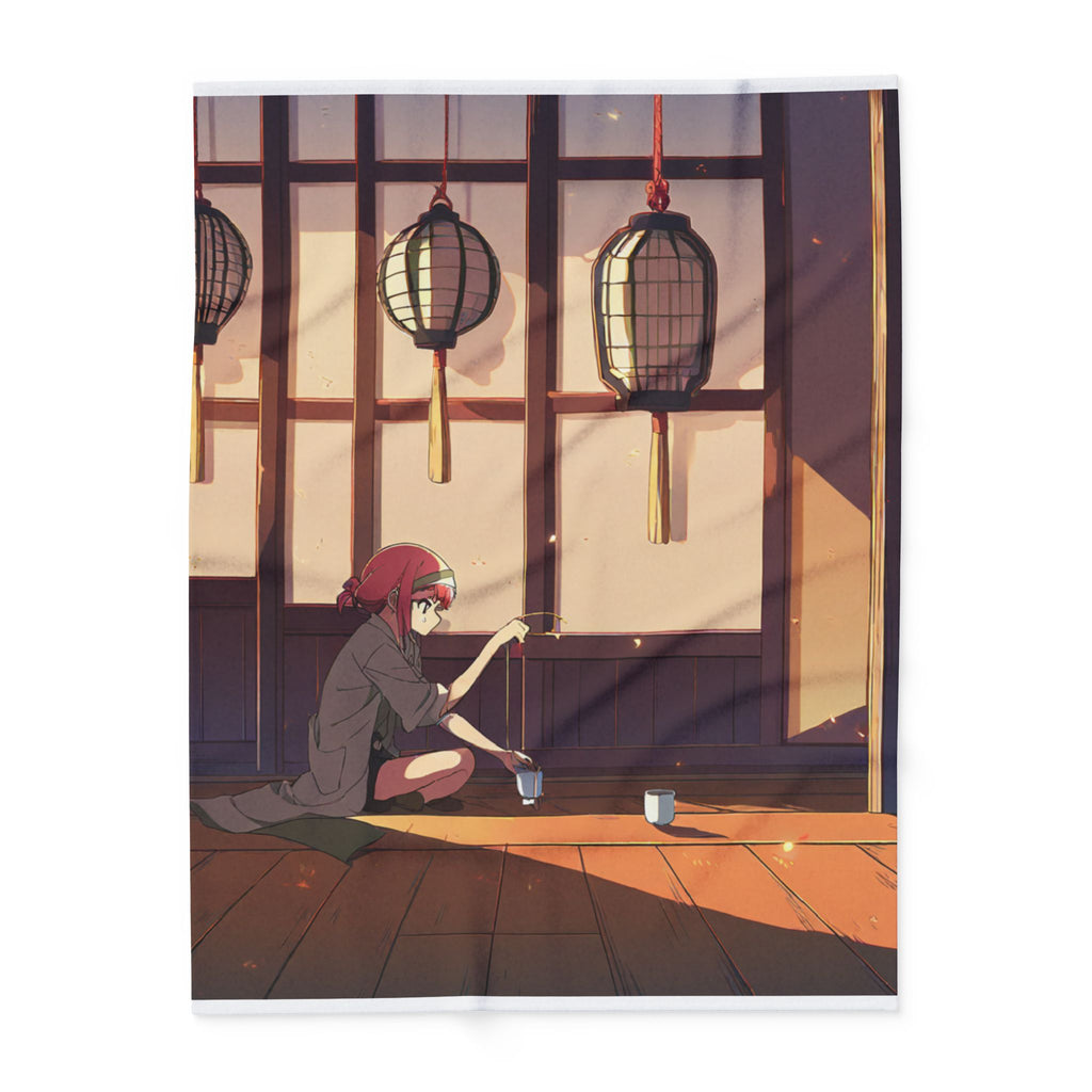Lantern Repairer in Amber Light Sherpa Throw Blanket