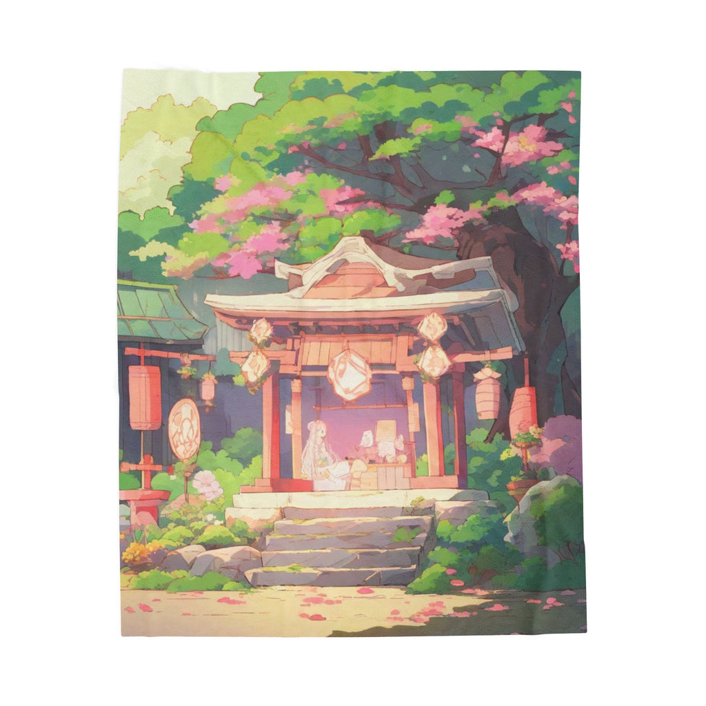 Fox Spirit in Mossy Shrine Garden Throw Blanket