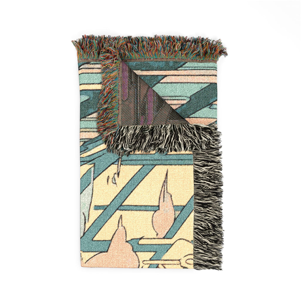 Archivist on Spiral Library Stairs Woven Throw Blanket