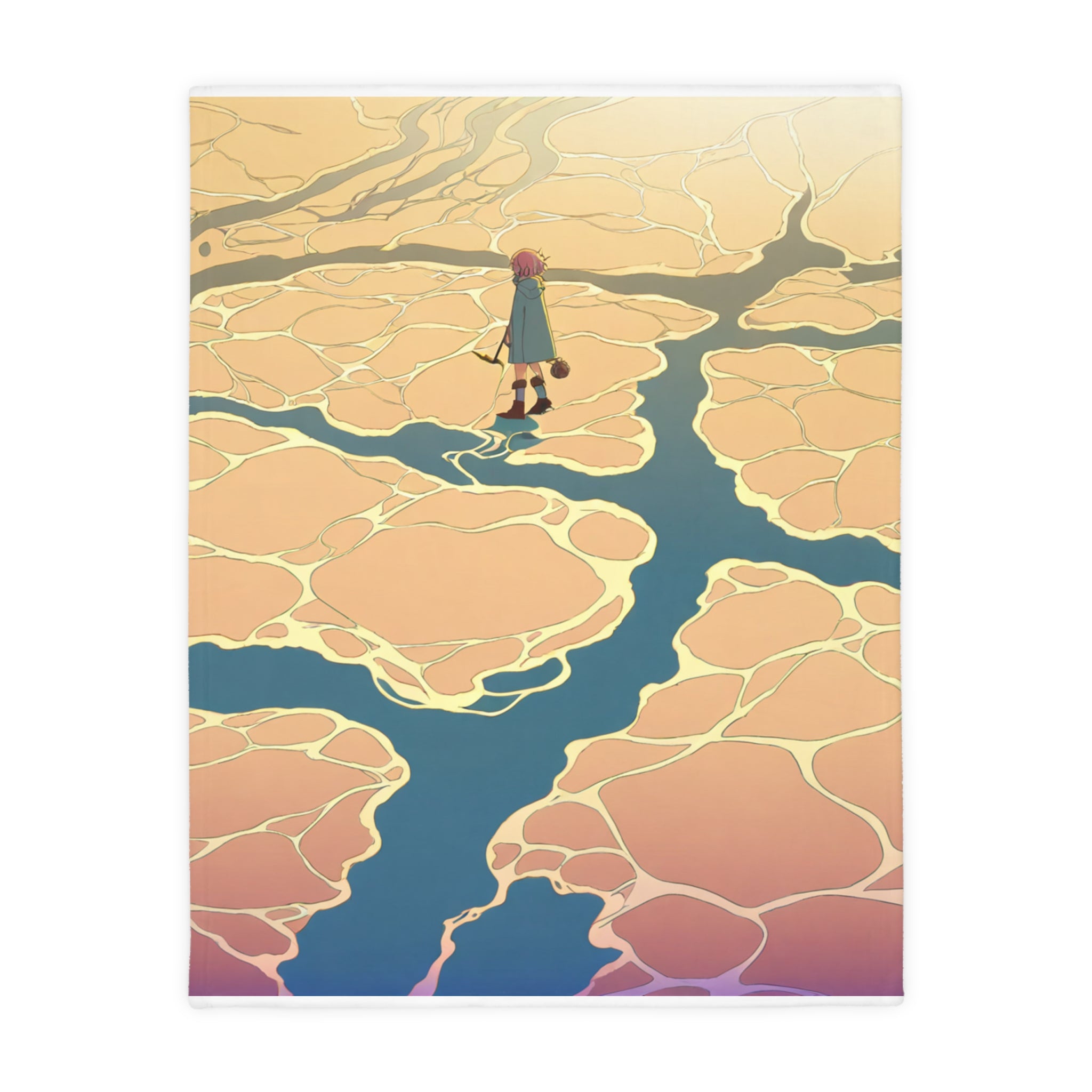 Anime girl crossing glowing tidal flats
