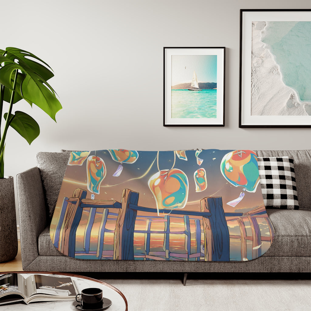 Wind Chime Artisan at the Sunset Pier Sherpa Throw Blanket