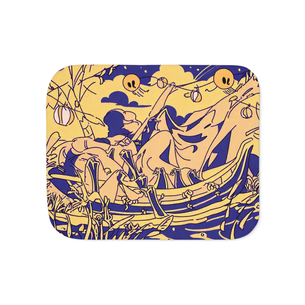 Wandering Musician on the Riverbank Sherpa Throw Blanket