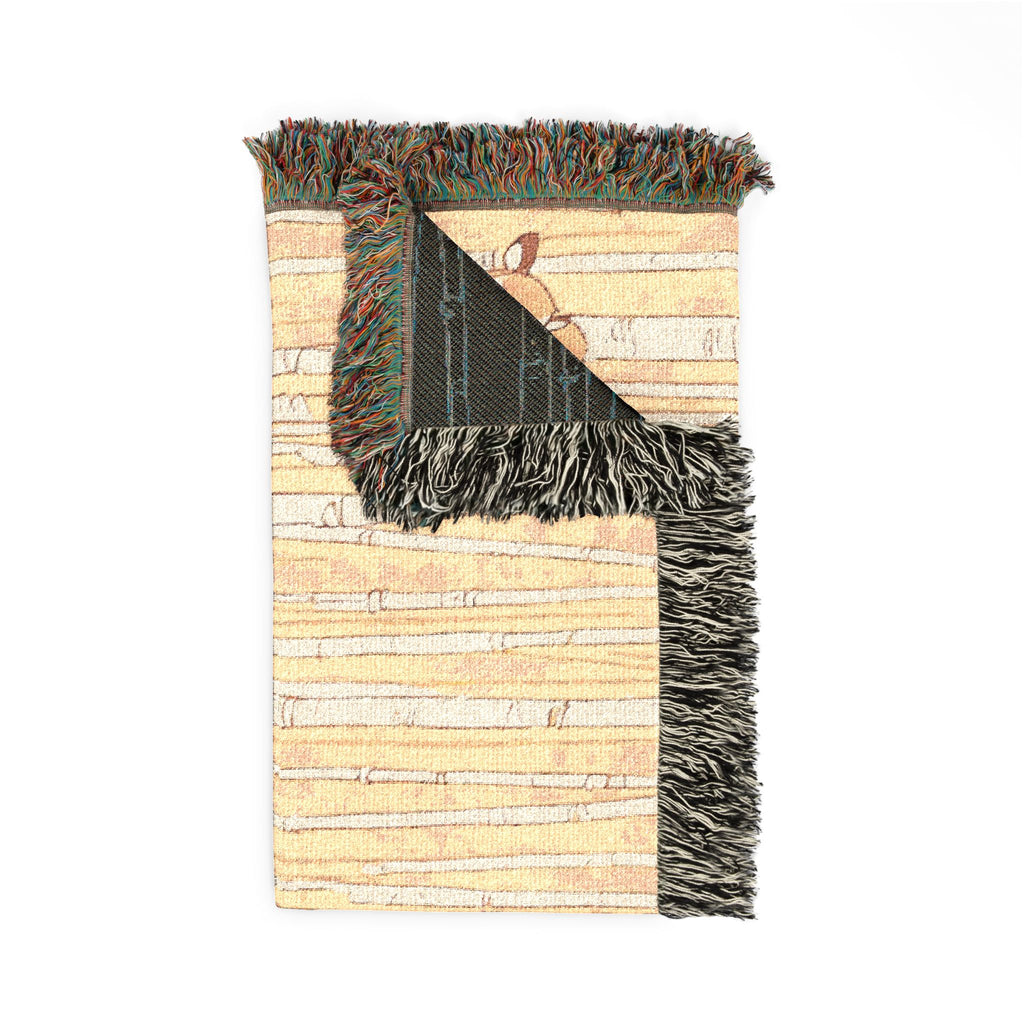 Honey-Raincoat Forager in Birch Forest Woven Throw Blanket