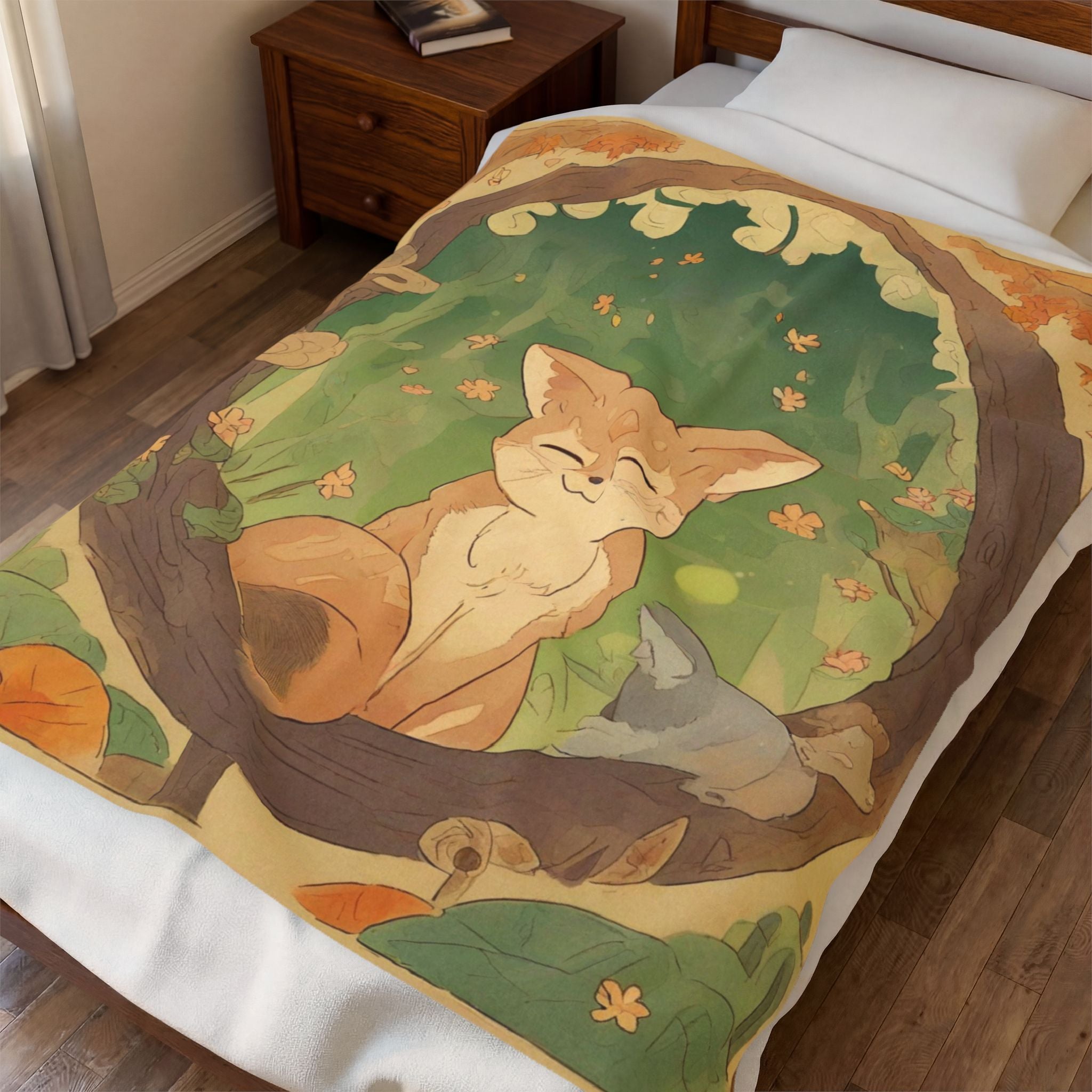 Fox Kit Curled in Ancient Camphor Tree Hollow Throw Blanket